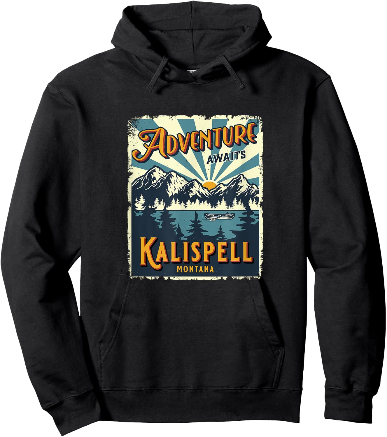 Vintage Kalispell Montana Flathead Lake Retro Sun Souvenir Hoodie - Hoodie | Black