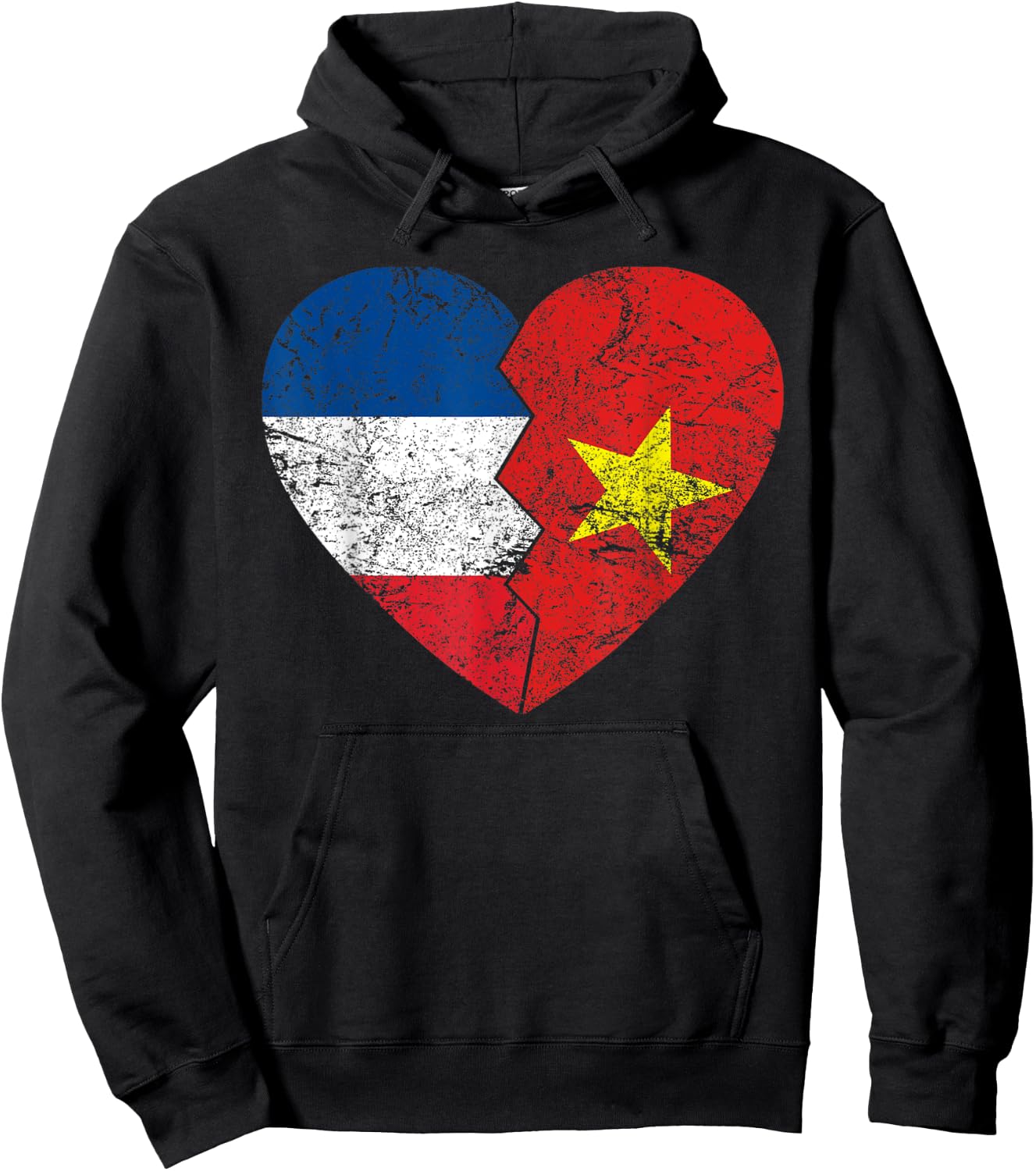 Vietnamese Flag Heart | France Vietnam Roots Vintage , Black, S Hoodie - Hoodie | Black