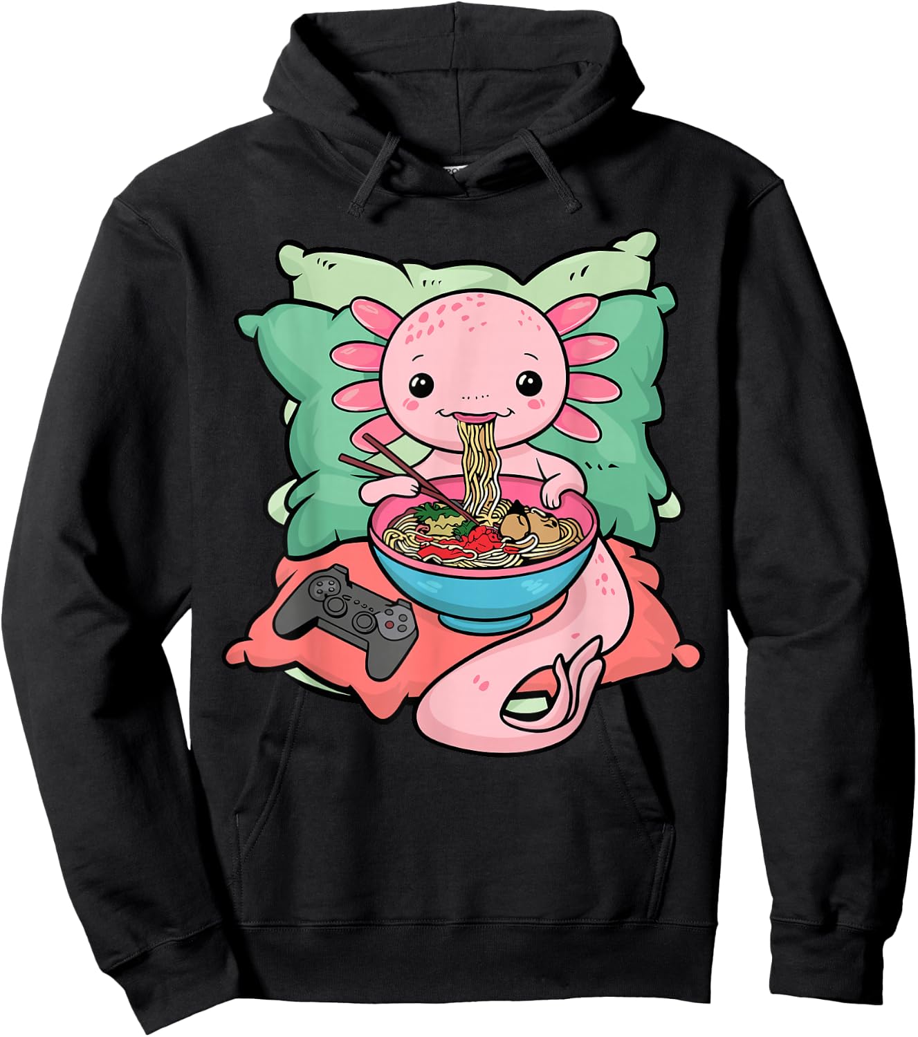 Axolotl Ramen Eating Gamer Axolotl Hoodie - Hoodie | Black