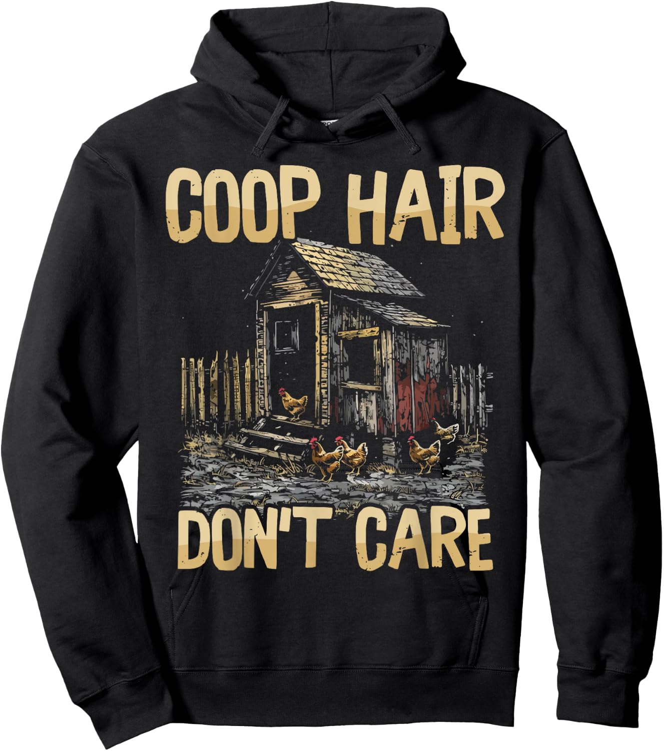 Funny Chicken Farm Fresh Style Coop Hair Don't Care Hoodie - Hoodie | Black