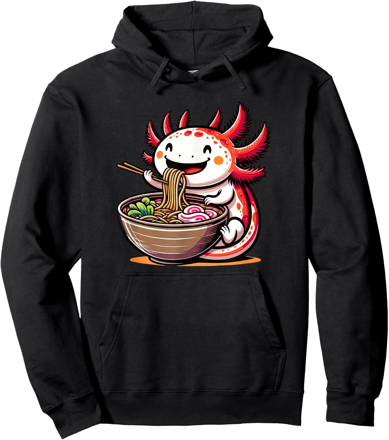 Kawaii Axolotl Eating Ramen Noodles Anime Kids Girls Teens Hoodie - Hoodie | Black