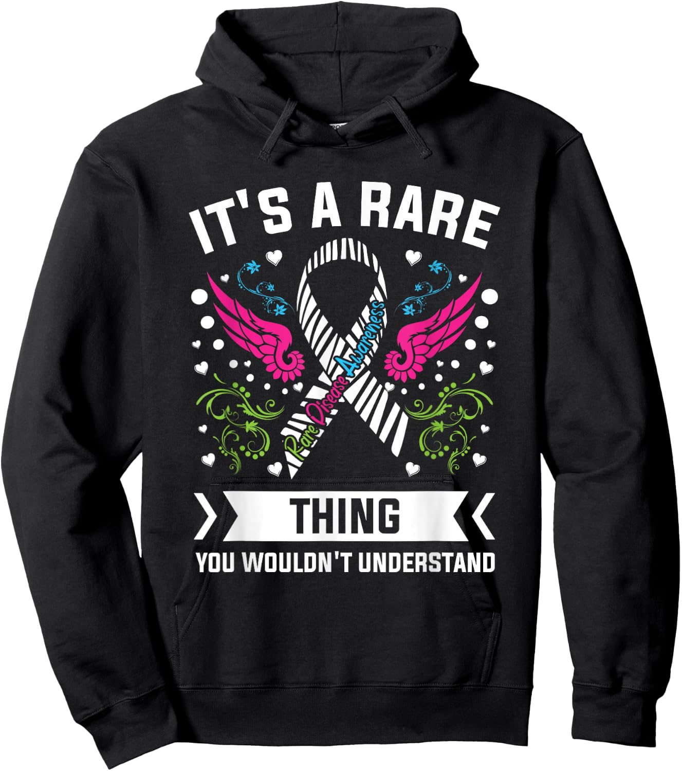 Rare Thing Zebra Ribbon 2026 Rare Disease Day Awareness Hoodie - Hoodie | Black