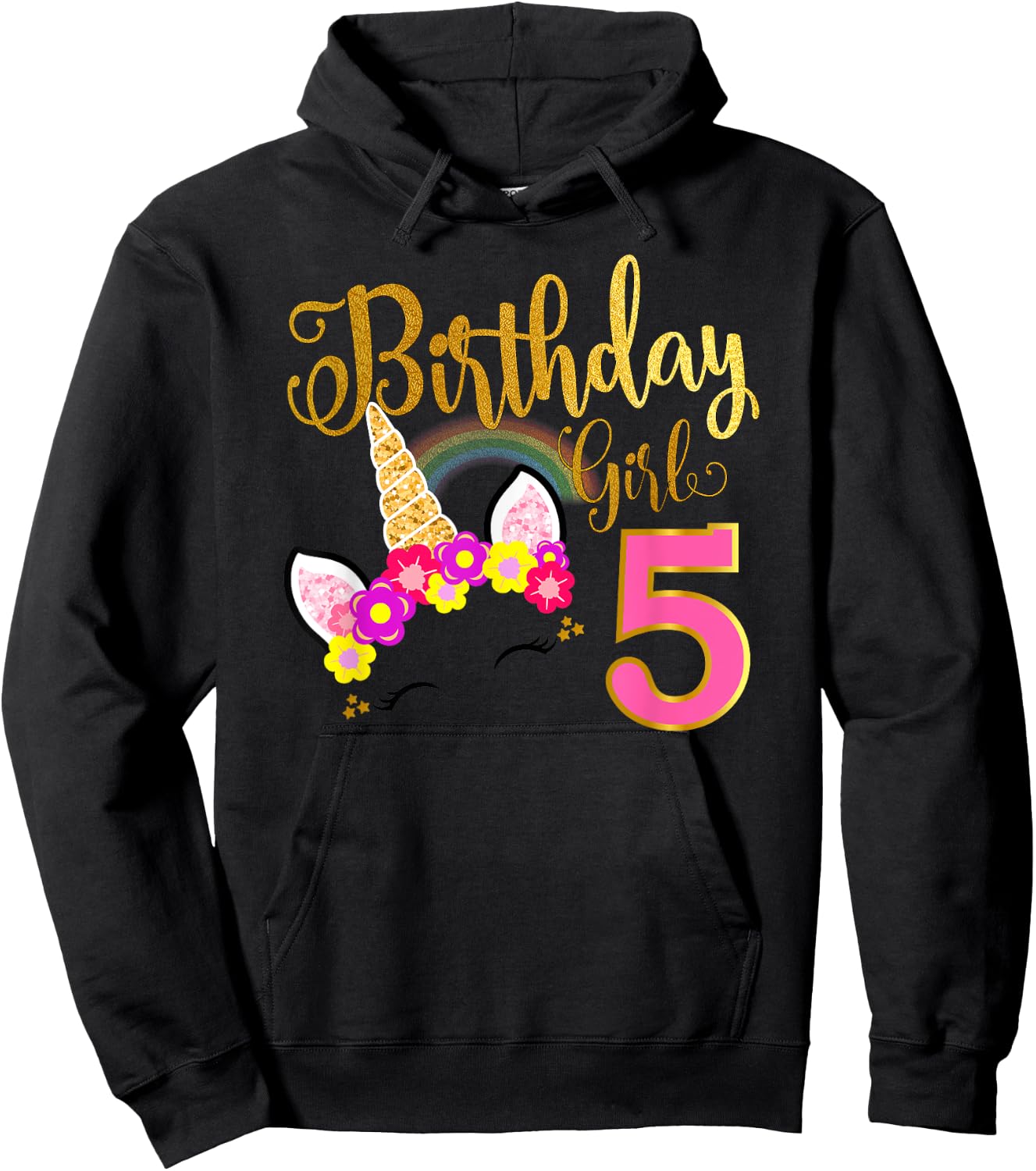 I'm 5th the Birthday for Girl Unicorn 5 year old Birthday Hoodie - Hoodie | Black