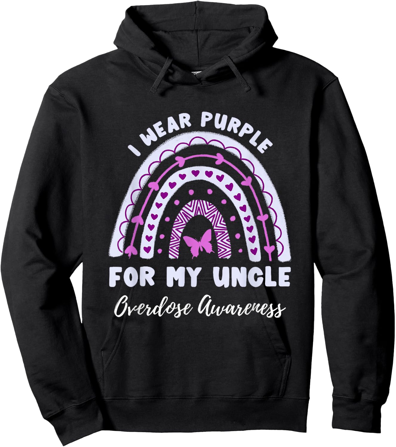 I Wear Purple For My Uncle Overdose Awareness Rainbow Hoodie - Hoodie | Black
