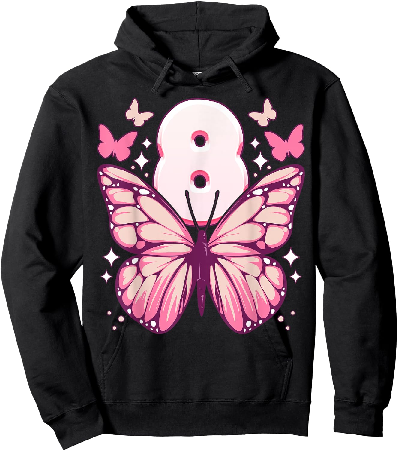 Geburtstag Mädchen 8 Jahre, Schmetterlinge und Nummer 8 Hoodie - Hoodie | Black