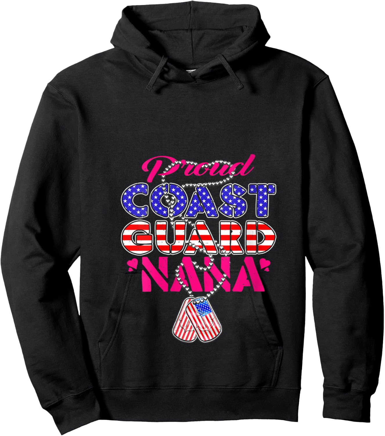 Proud US Coast Guard Nana US Flag Dog Tags Military Grandma V-Neck Hoodie - Hoodie | Black