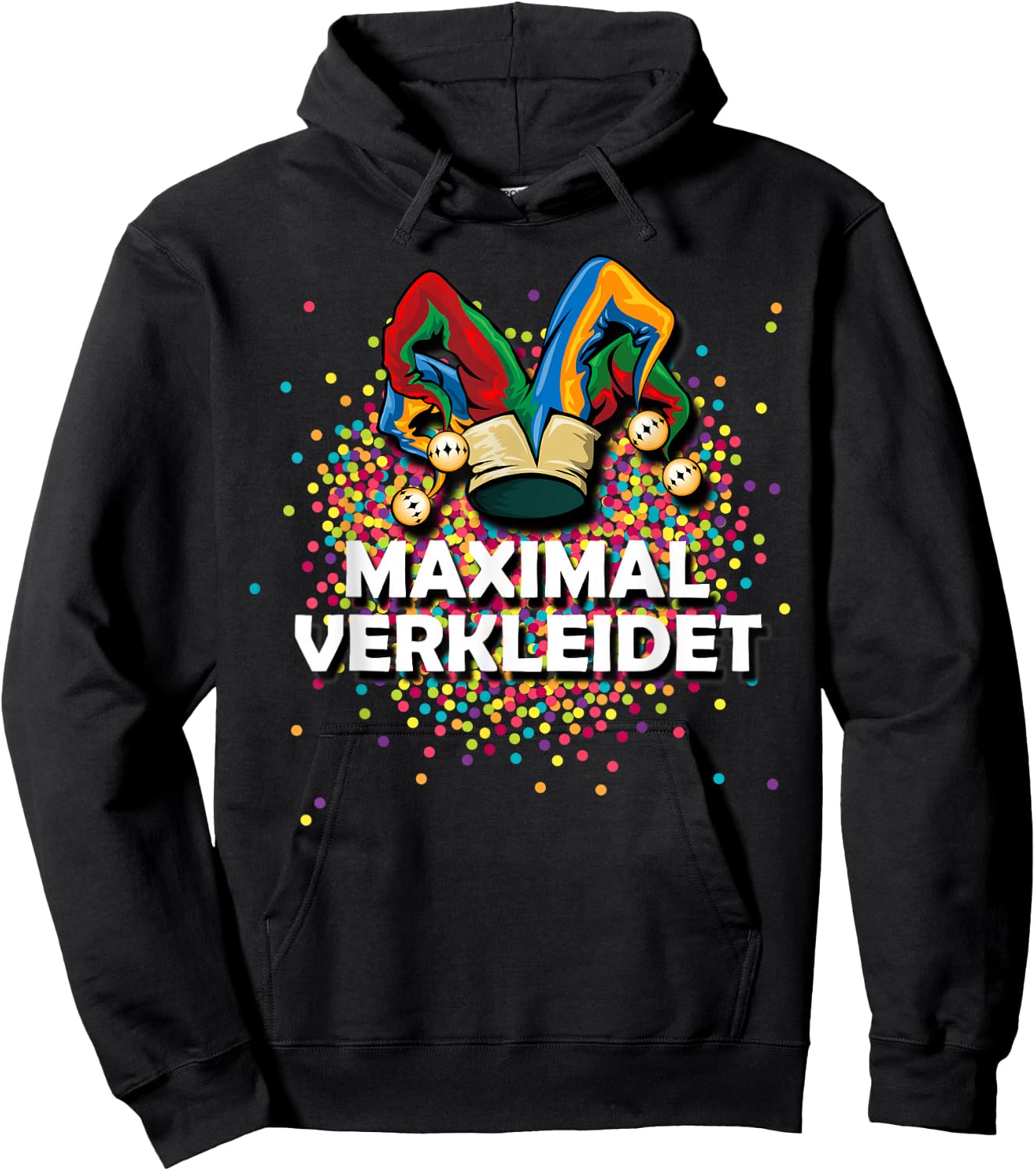 Confetti Costume Fancy Dress Jester Cap Maximum Dressed , black Hoodie - Hoodie | Black