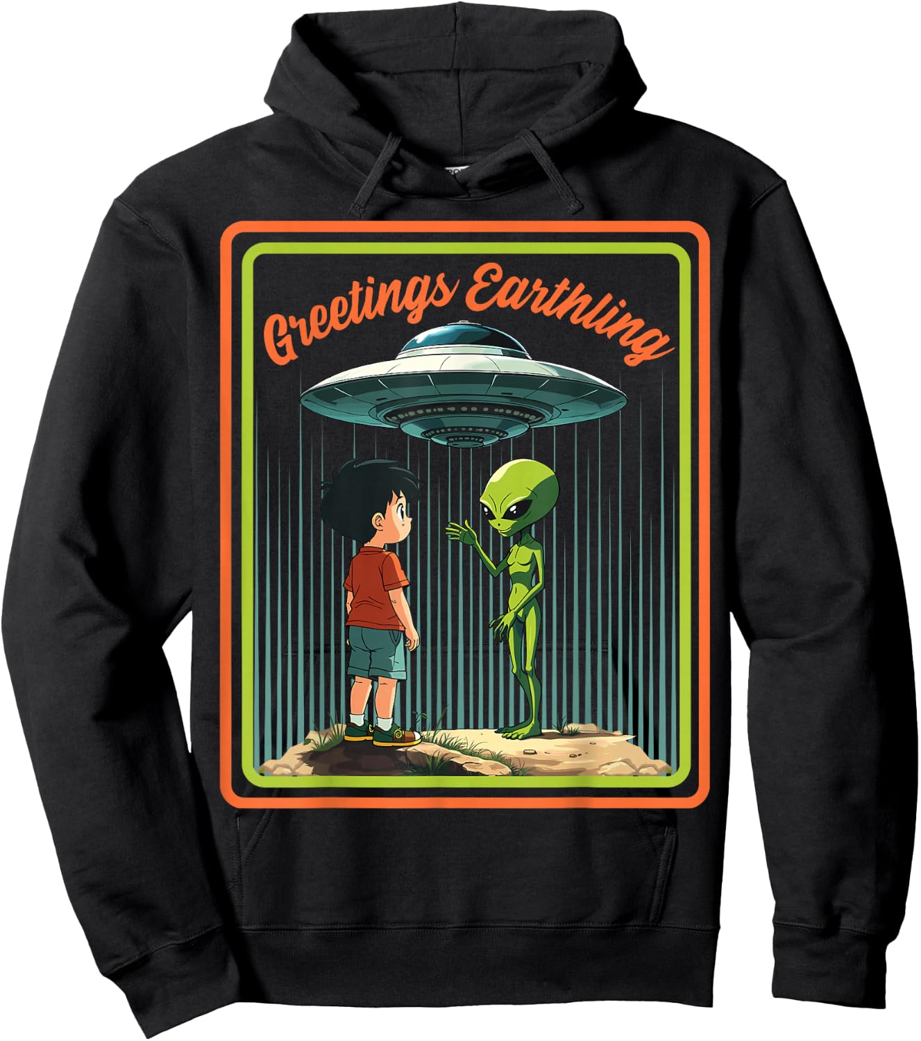 Vintage Child Game Horror, Dark Humour Greetings Earthling Hoodie - Hoodie | Black