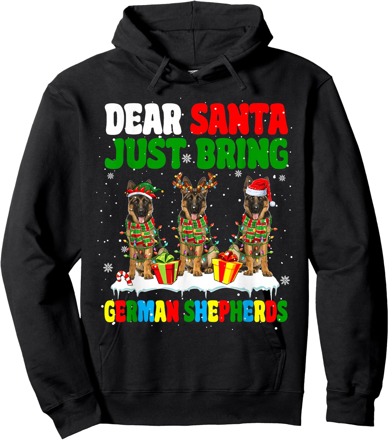 Just Bring German Shepherds Xmas Three Santa Reindeer Dogs Hoodie - Hoodie | Black