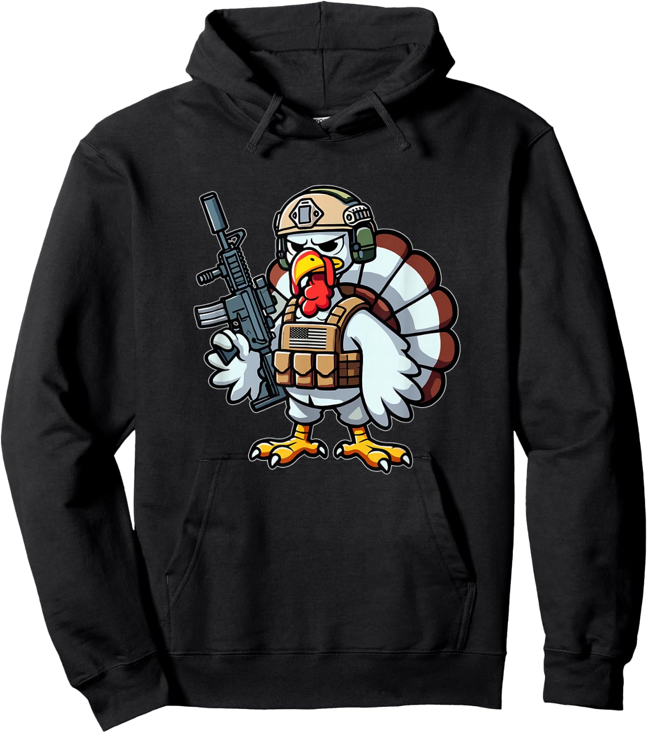 Nate's SOF- 's Funny Thanksgiving Tactical Turkey Veteran -Adults - Black, Small, Short Sleeve Hoodie - Hoodie | Black