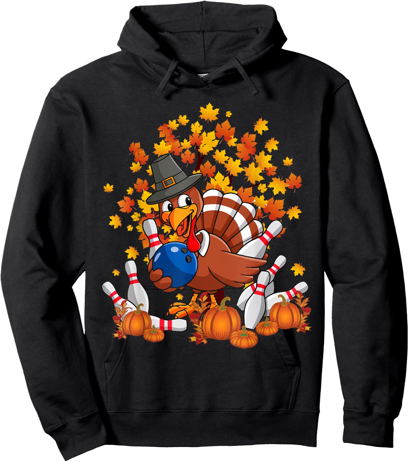 Funny Turkey Autumn Fall Thanksgiving Bowling Lovers Hoodie - Hoodie | Black