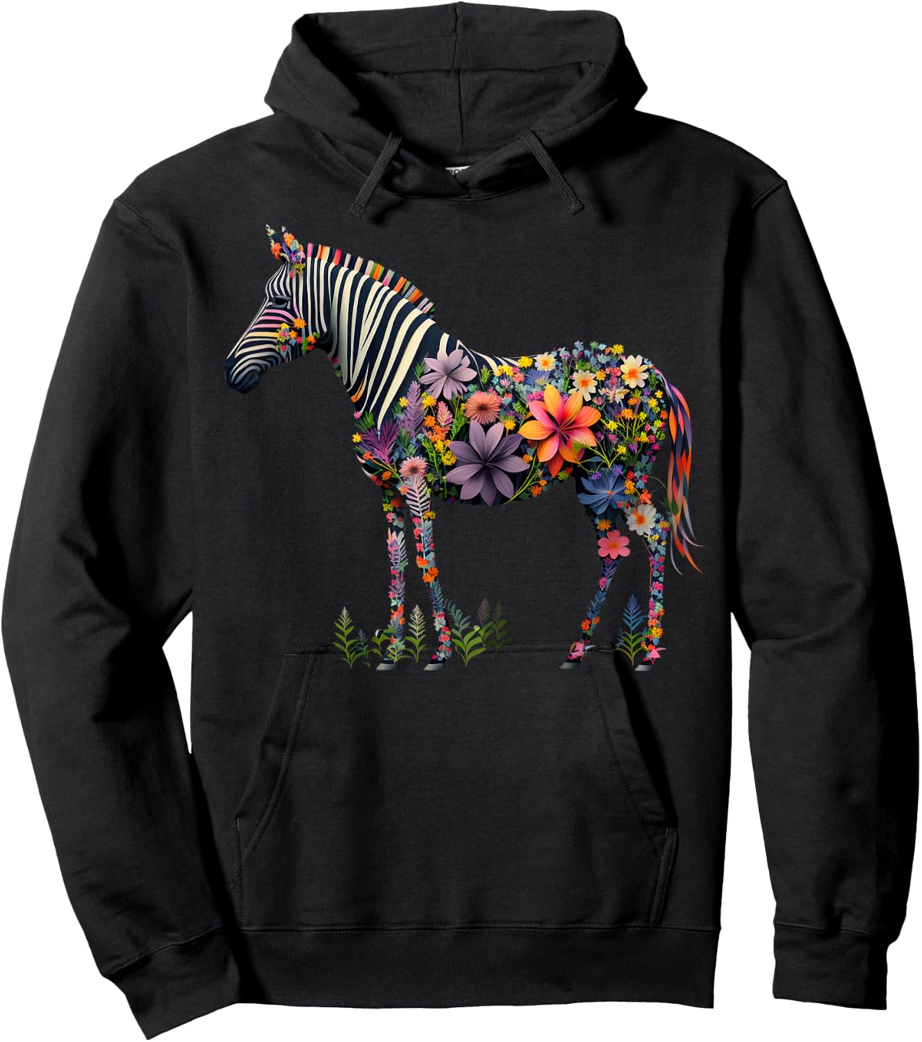 Cute Flower Zebra on summer Floral Zebra Men Women Kids Hoodie - Hoodie | Black
