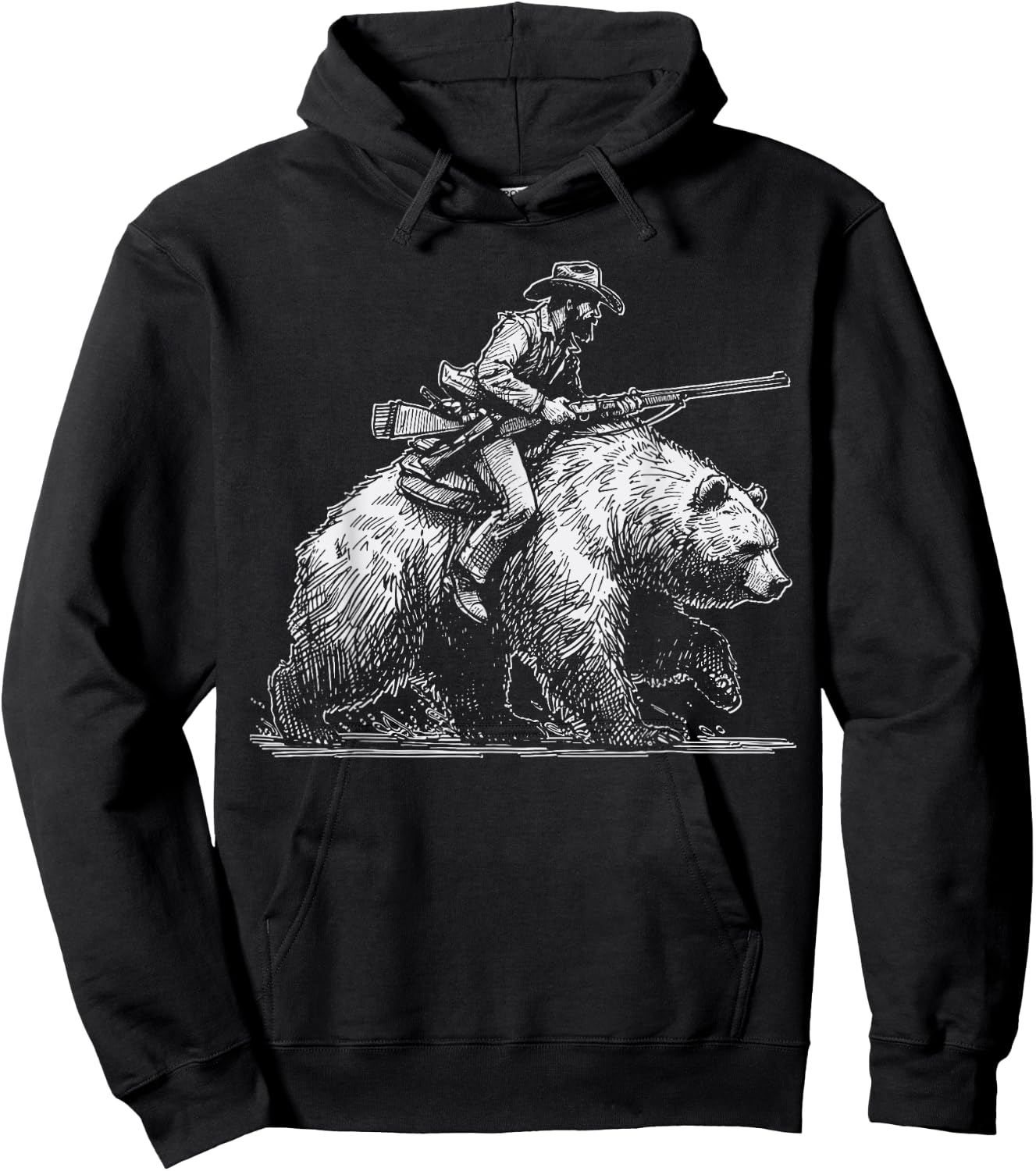 Funny Lumberjack Cowboy rides a Bear Hoodie - Hoodie | Black