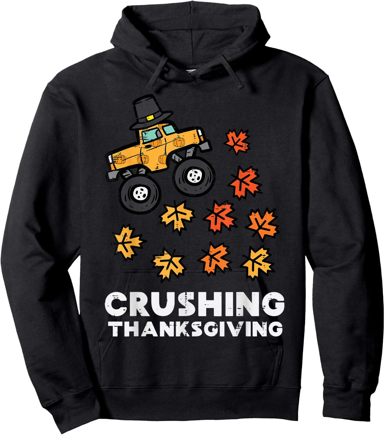 Crushing Thanksgiving Monster Truck Fall Toddler Boys Kids Hoodie - Hoodie | Black