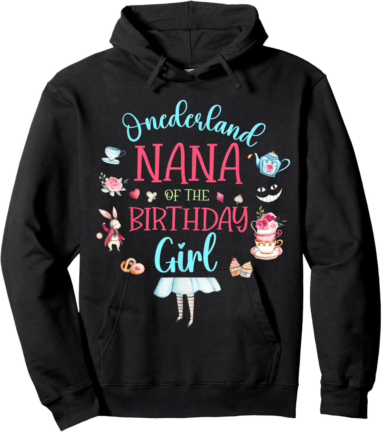 Nana of the Birthday Girl Tea Party Onederland Grandma Hoodie - Hoodie | Black