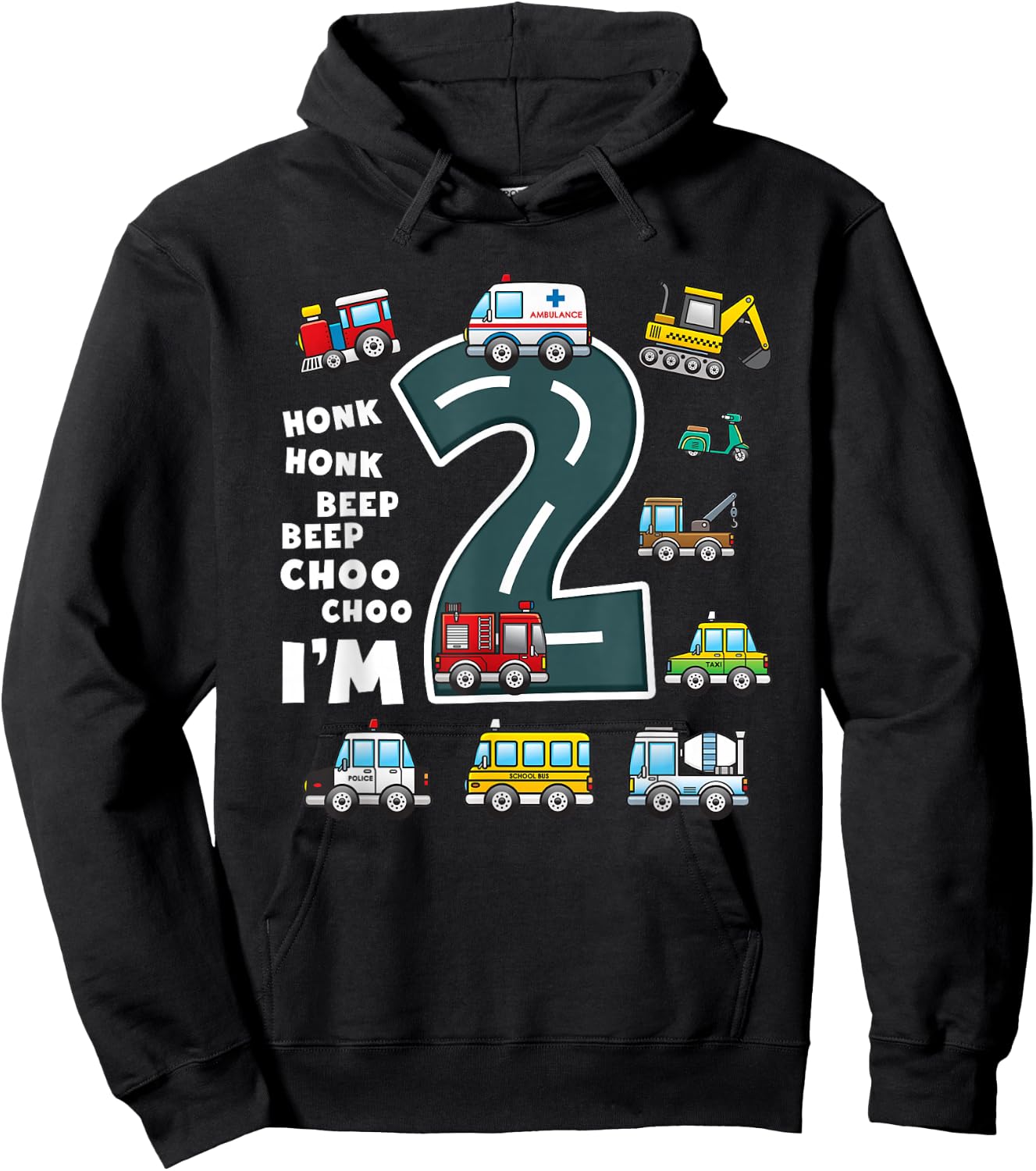 2nd Birthday Boy 2 Year Old Transportation Toddler Truck Car Hoodie - Hoodie | Black