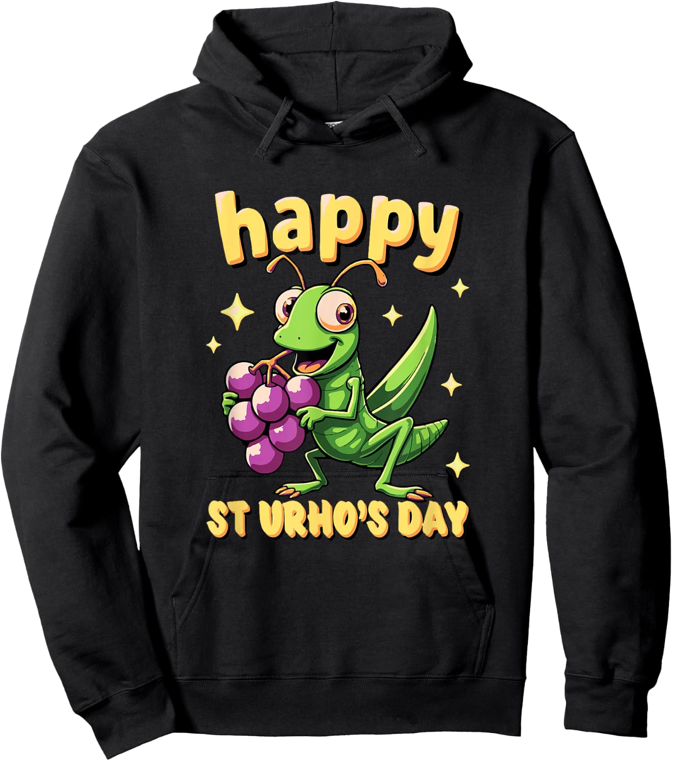 St Urhos Day Grasshopper Grapes Vineyard Cartoon Style Hoodie - Hoodie | Black