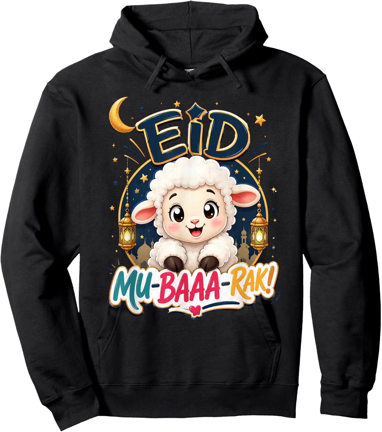 Happy Eid Al Adha Mubarak Kids Muslim Cute Sheep Holiday Hoodie - Hoodie | Black