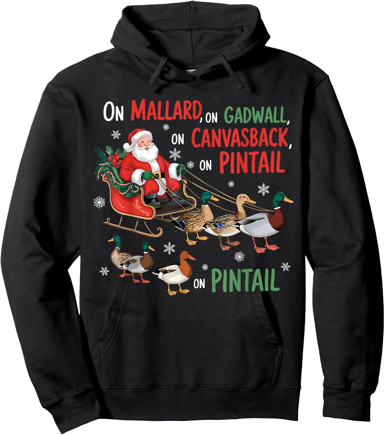 On Mallard On Gadwall Christmas Funny Duck Hunting Santa Hoodie - Hoodie | Black