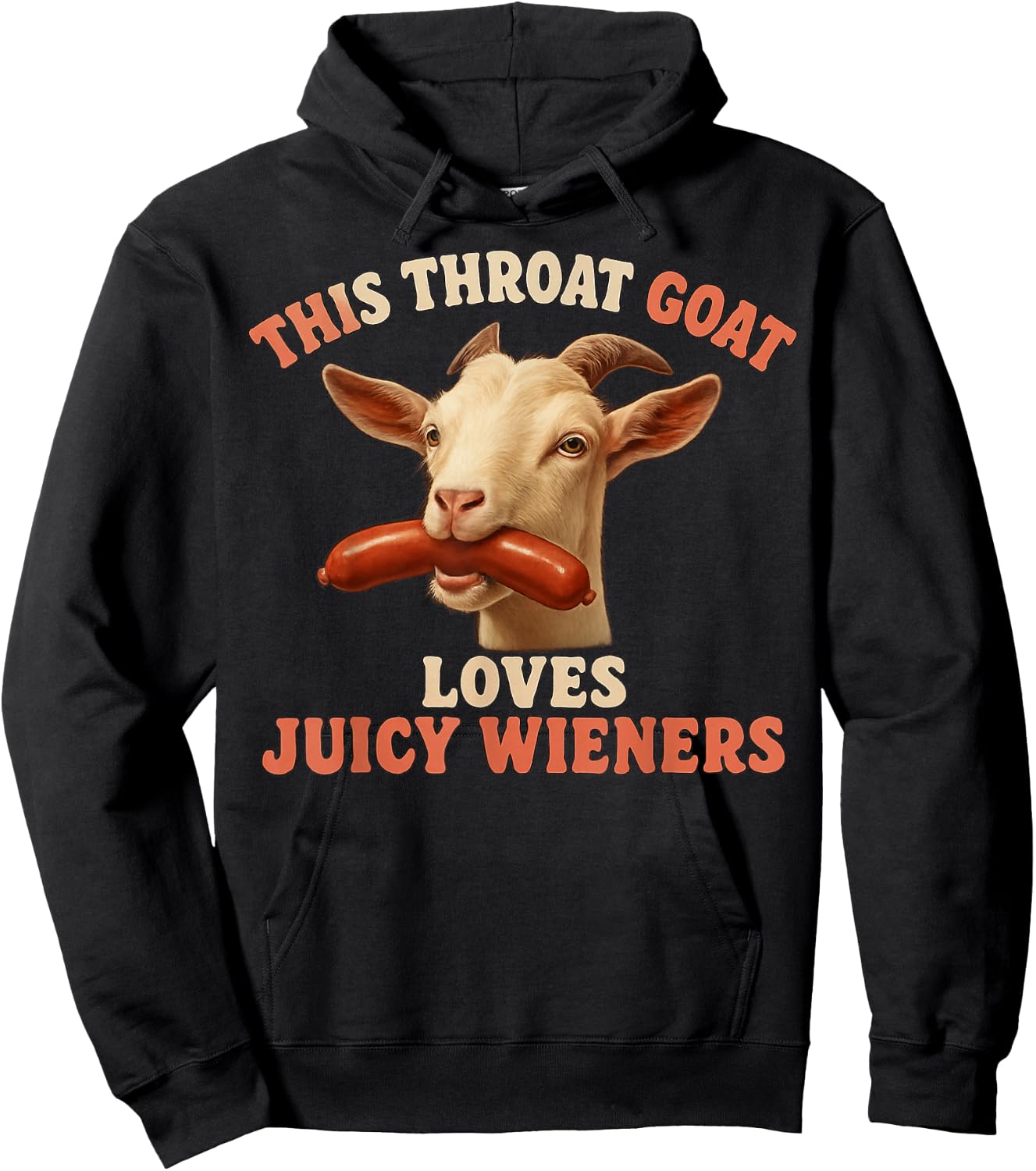 Playful Goat with Sausage Humor Design Hoodie - Hoodie | Black
