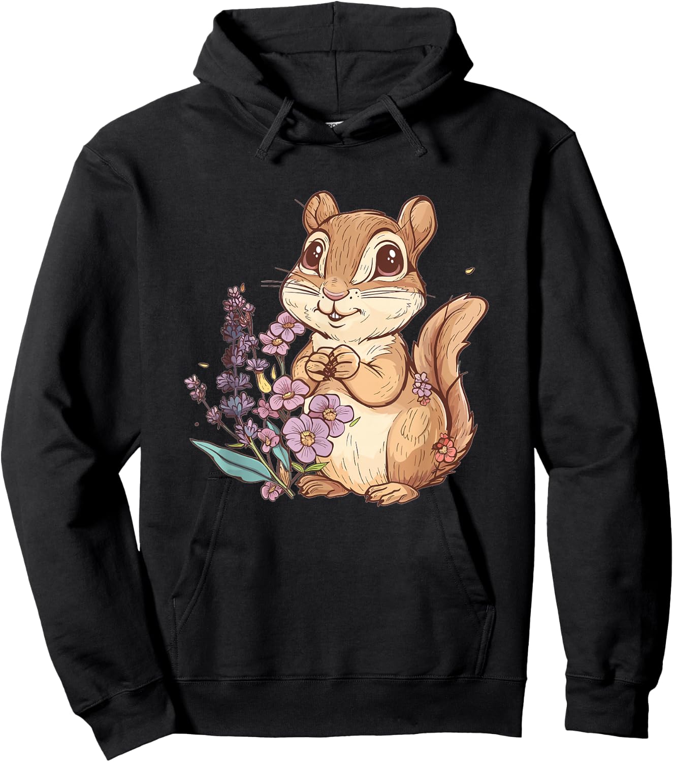 Cute Chipmunk With Flowers I Kids Chipmunk Hoodie - Hoodie | Black