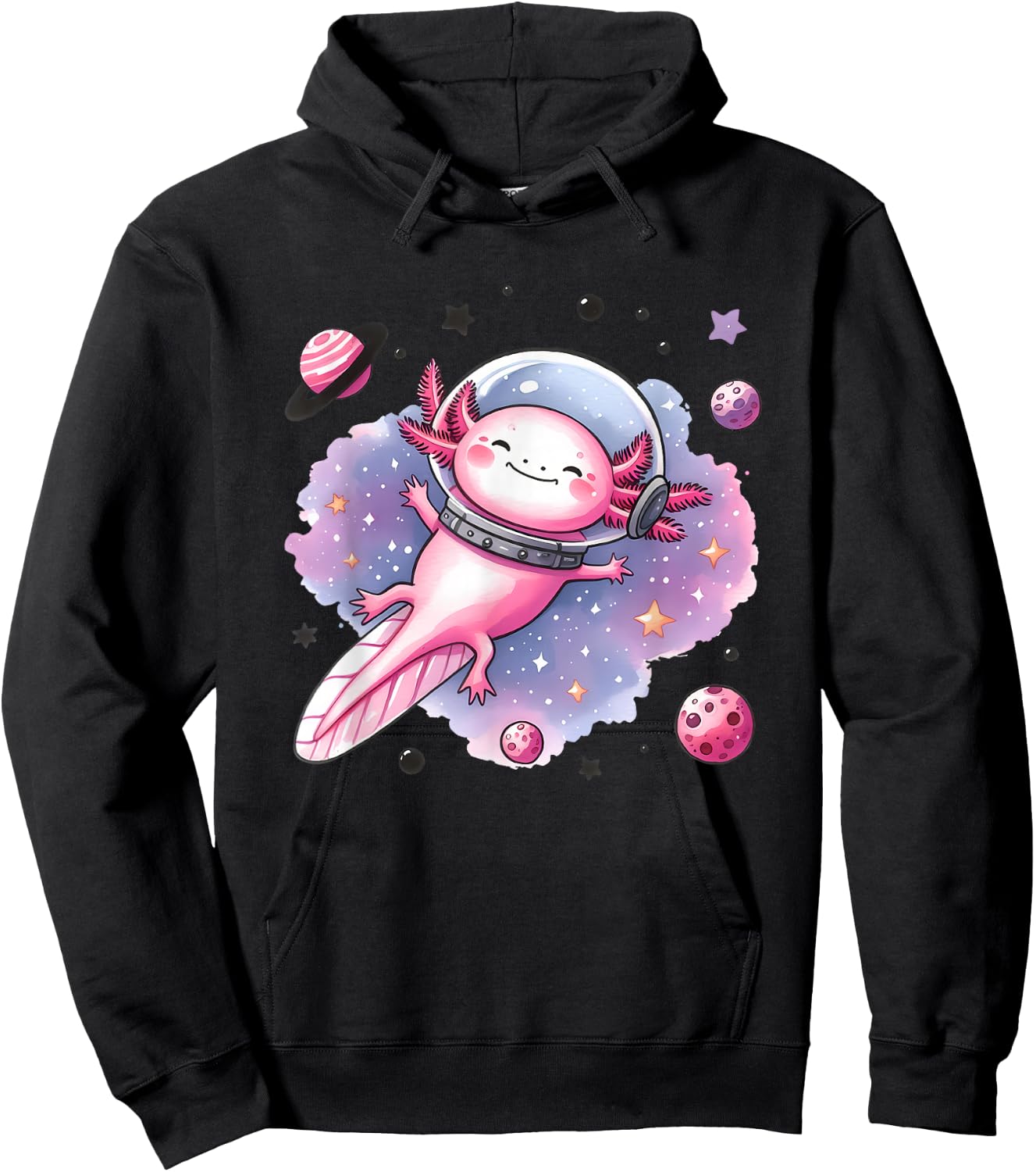 Space Axolotl Cosmic Journey Stars Planets Hoodie - Hoodie | Black
