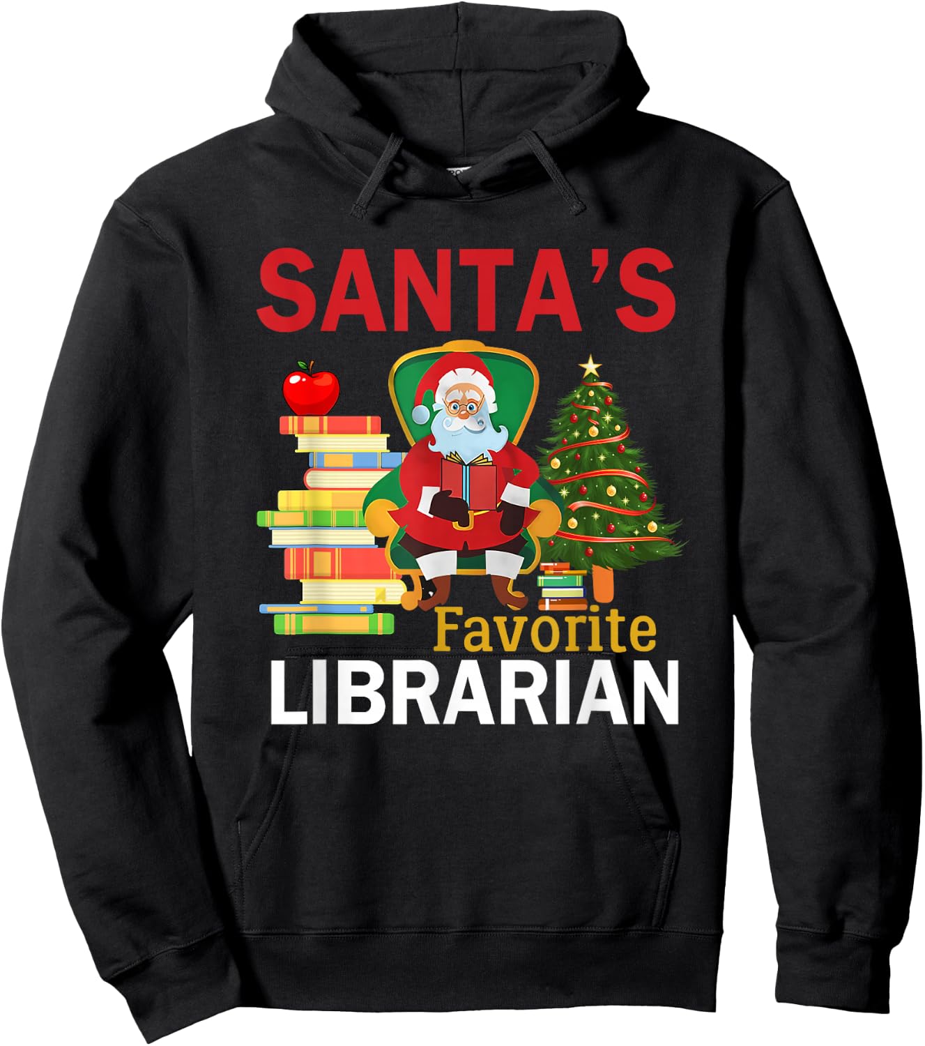 Santa's Favorite Librarian Books Christmas Tree Hoodie - Hoodie | Black