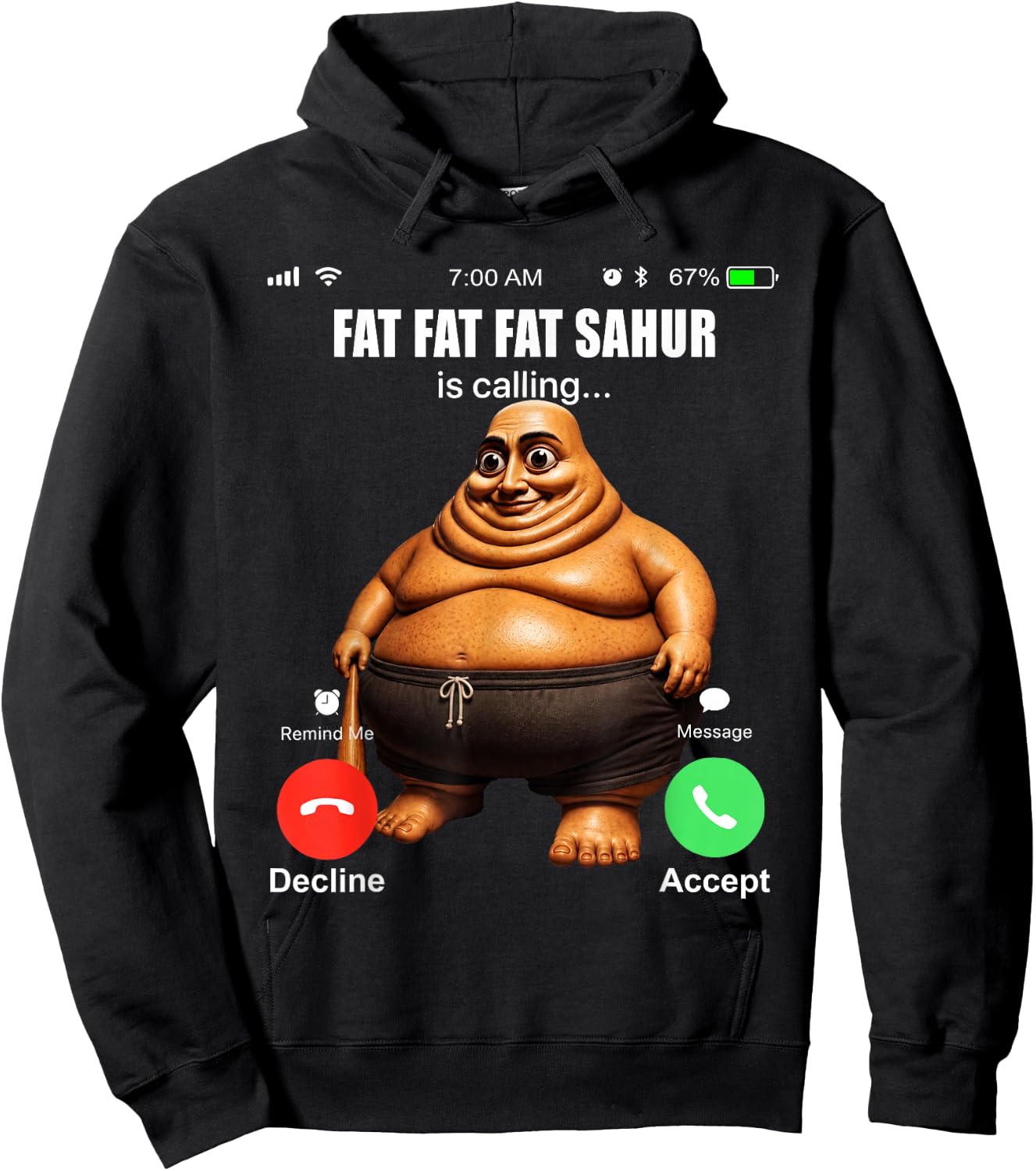 Funny Fat Fat Sahur is Calling Brainrot Meme Hoodie - Hoodie | Black