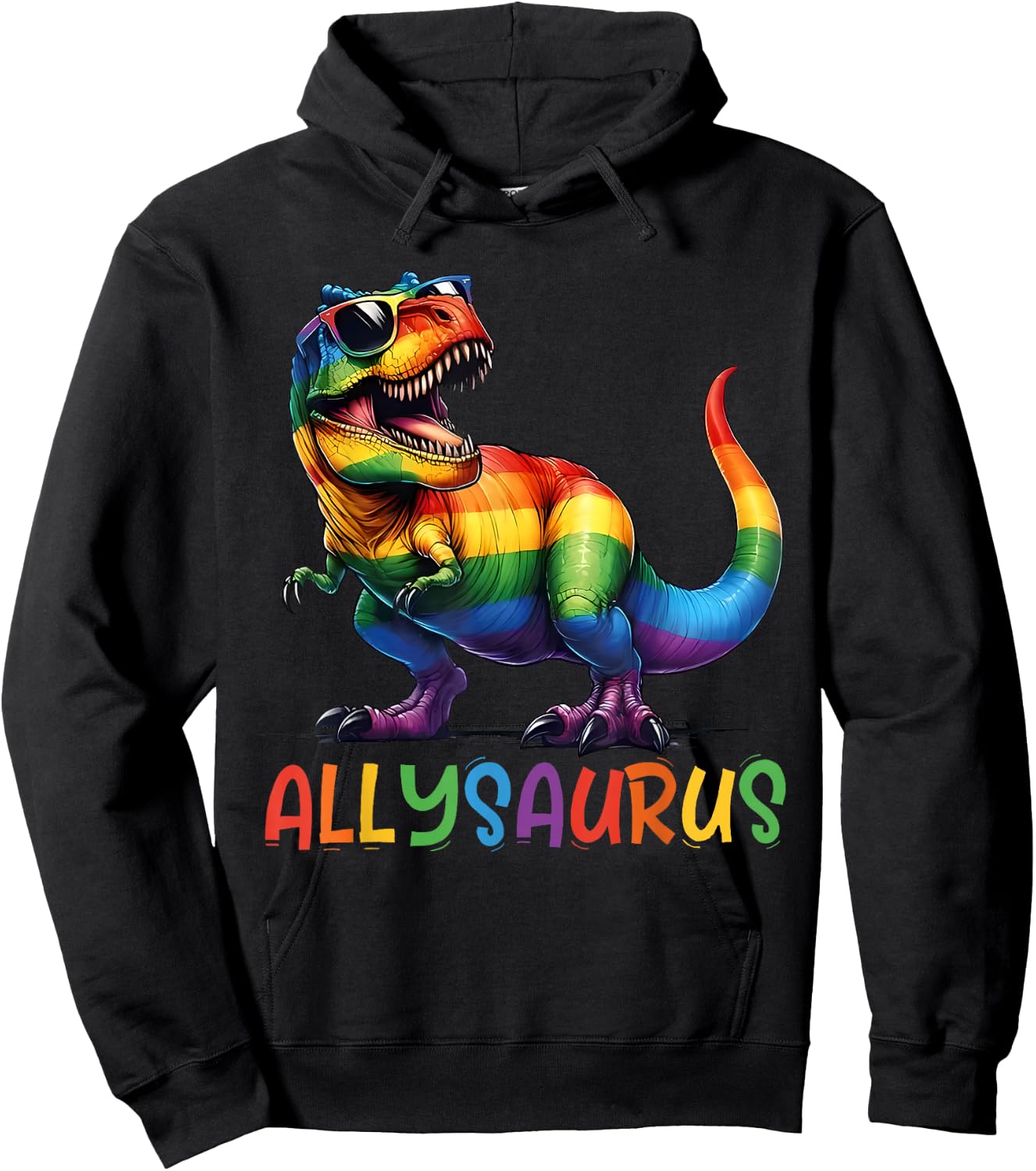 Kids Gay Rainbow Dino Allysaurus LGBT Pride Ally Toddler Boy Hoodie - Hoodie | Black