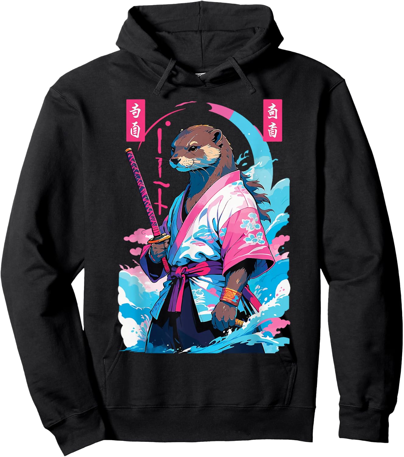 Samurai Otter in Aesthetic Vaporwave Style Hoodie - Hoodie | Black