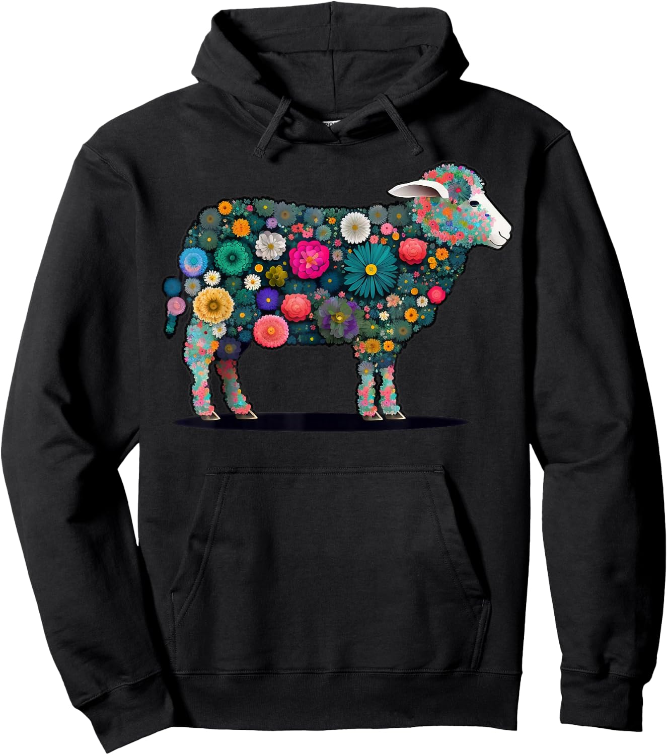 Cute Flower Sheep on summer Floral Sheep Hoodie - Hoodie | Black
