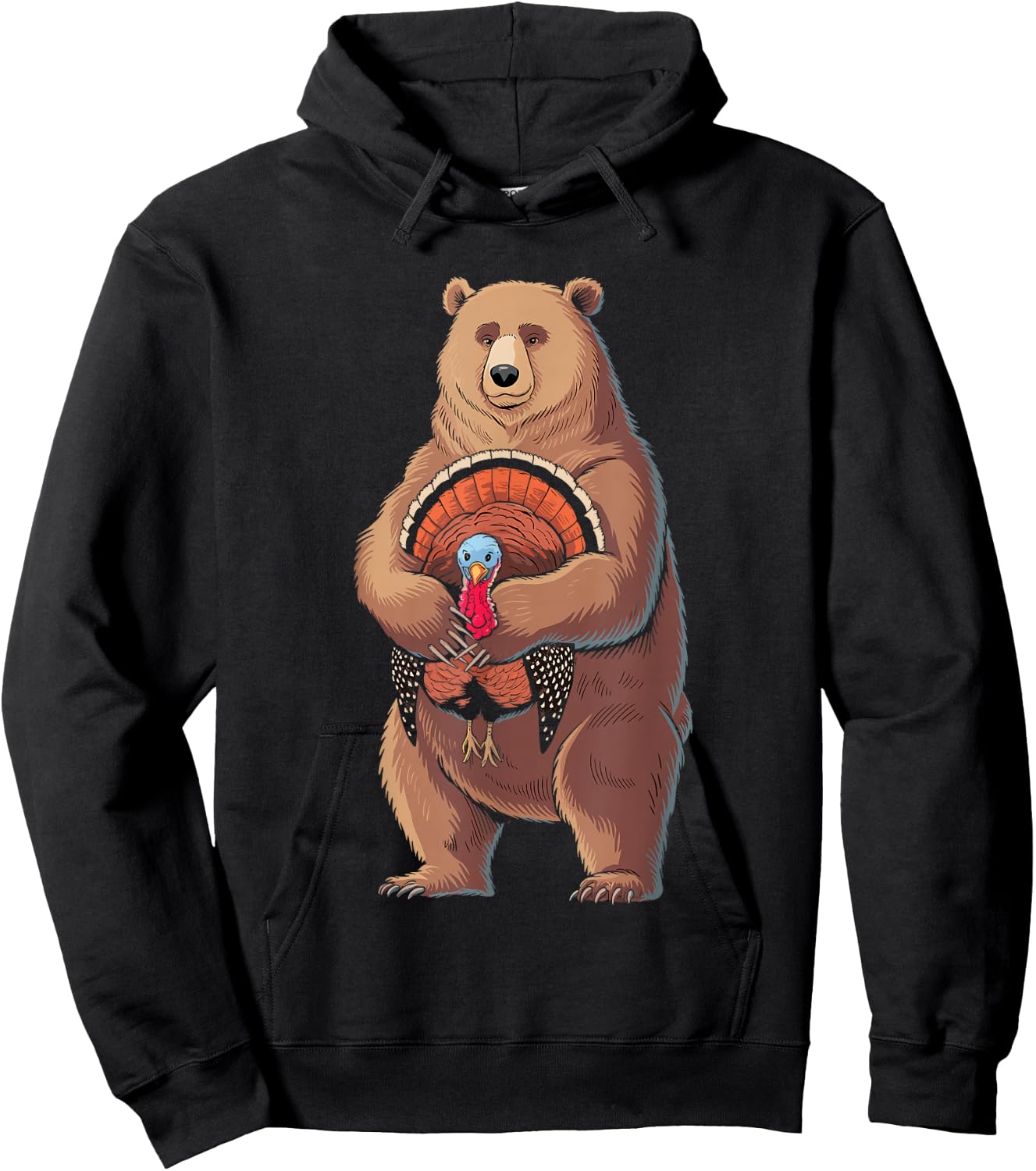 Funny Thanksgiving Bear Hugging A Turkey Hoodie - Hoodie | Black
