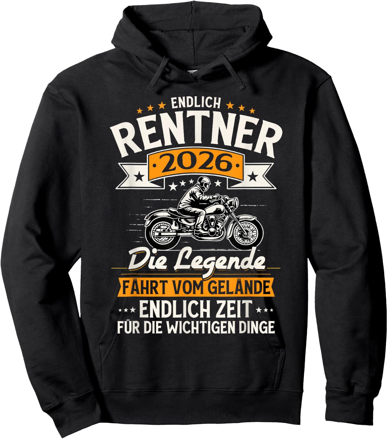 Rentner 2026 Geschenk Mann Biker Rente Ruhestand Lustig Hoodie - Hoodie | Black