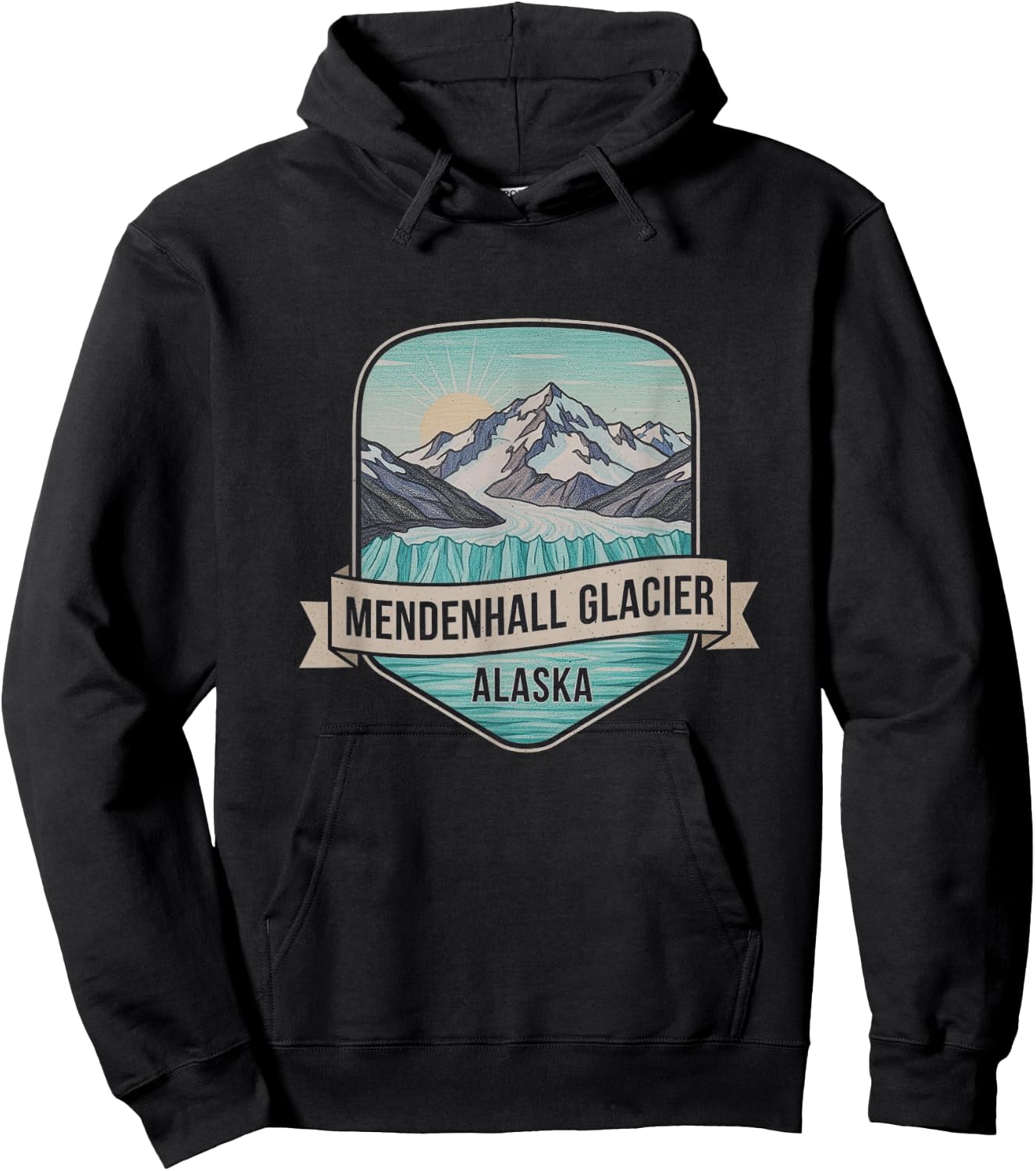 Retro Mendenhall Glacier Alaska Drawing Art Design Hoodie - Hoodie | Black
