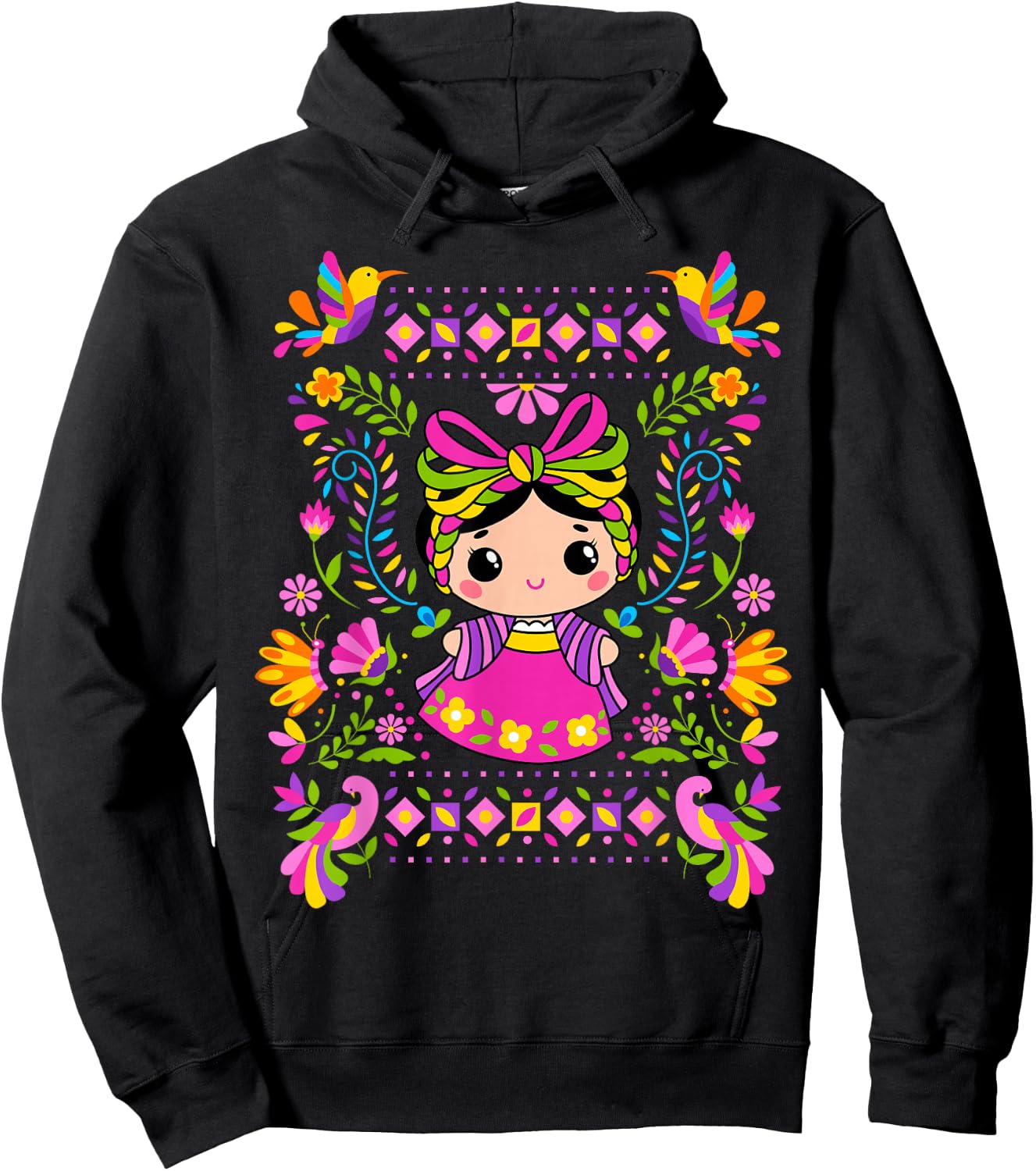 María Mazahua Muñeca de Trapo Mexicana Otomí Hoodie - Hoodie | Black