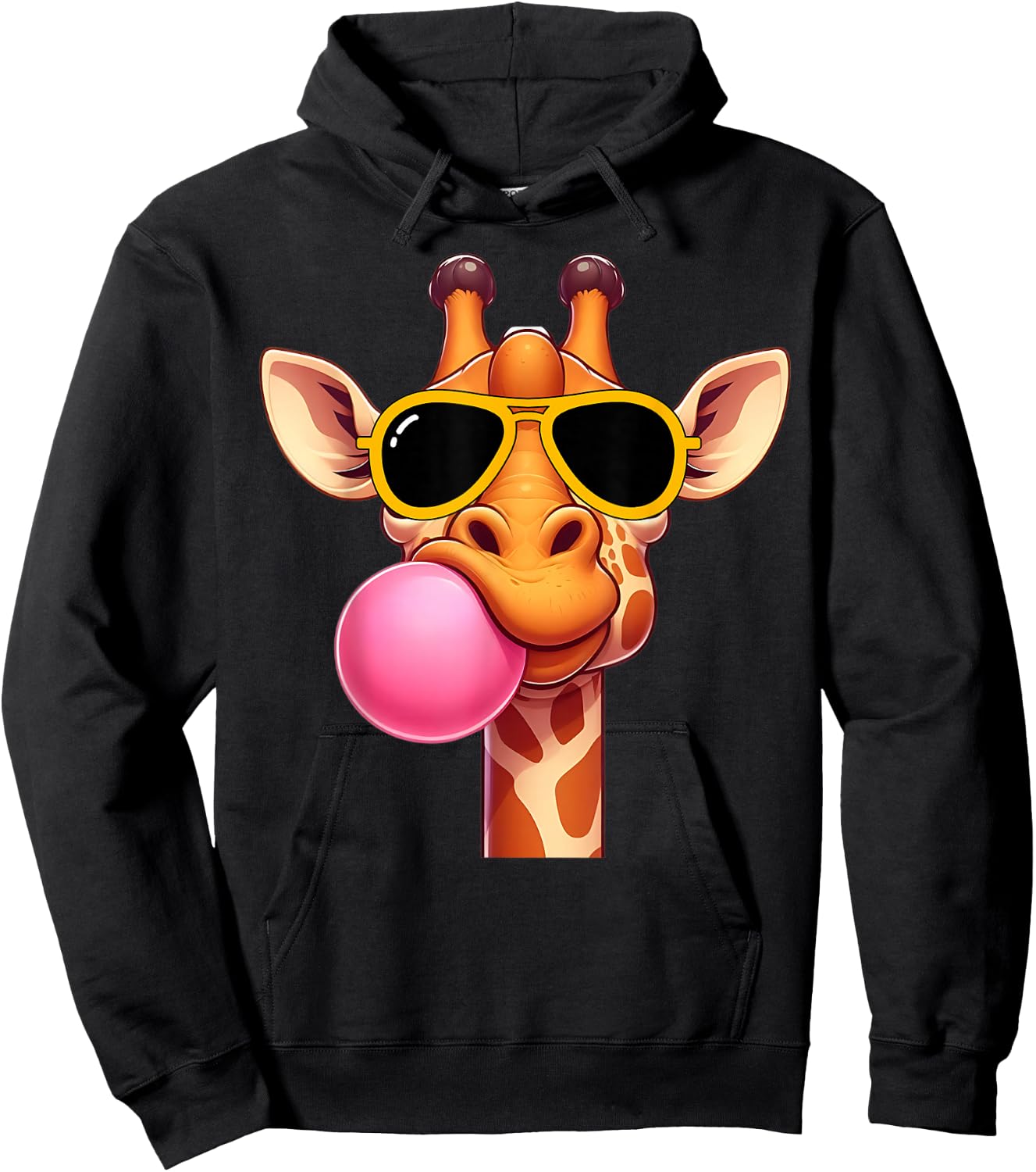 Giraffe cute Giraffe with pink Bubble Gum and Sunglasses Hoodie - Hoodie | Black