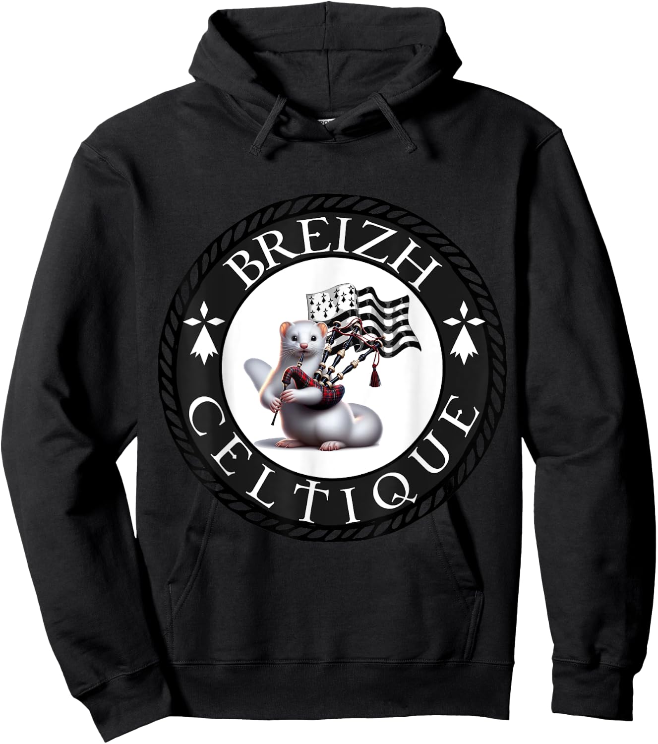 L'Hermine Bretonne , Blue, S Hoodie - Hoodie | Black