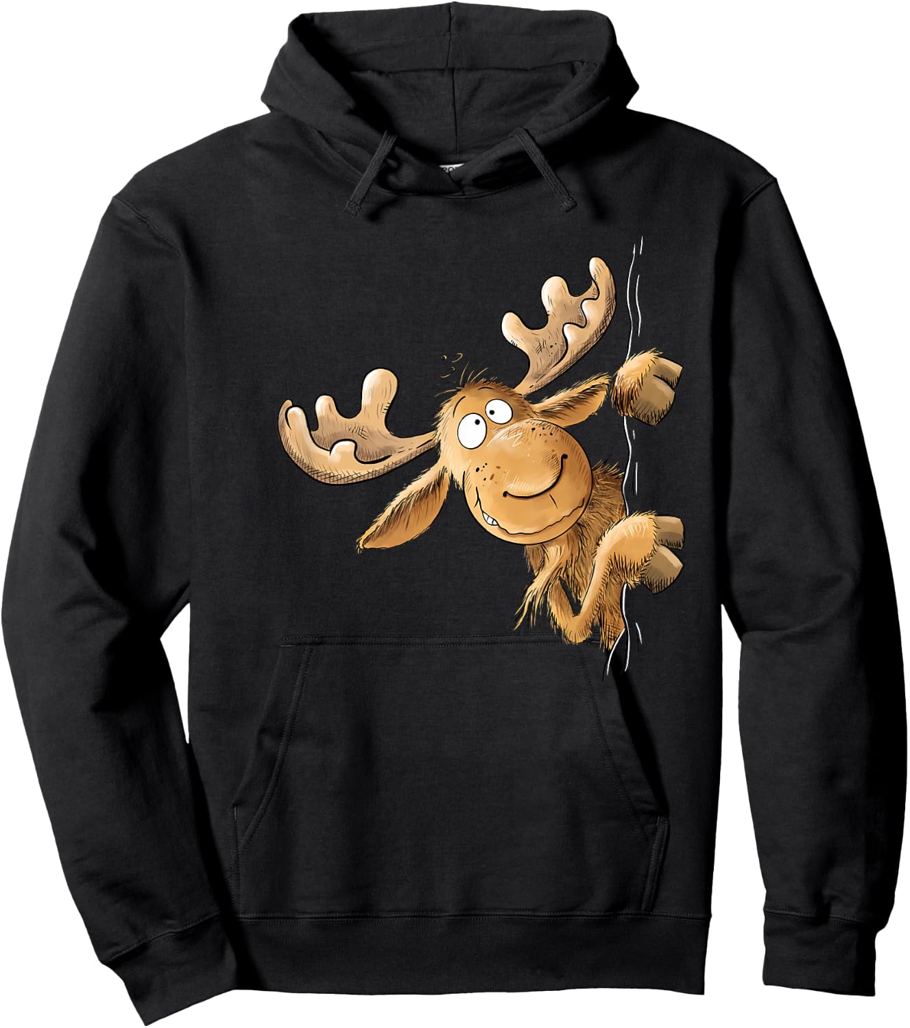 Funny with Cartoon I Elk Wild Animal Motif, black Hoodie - Hoodie | Black