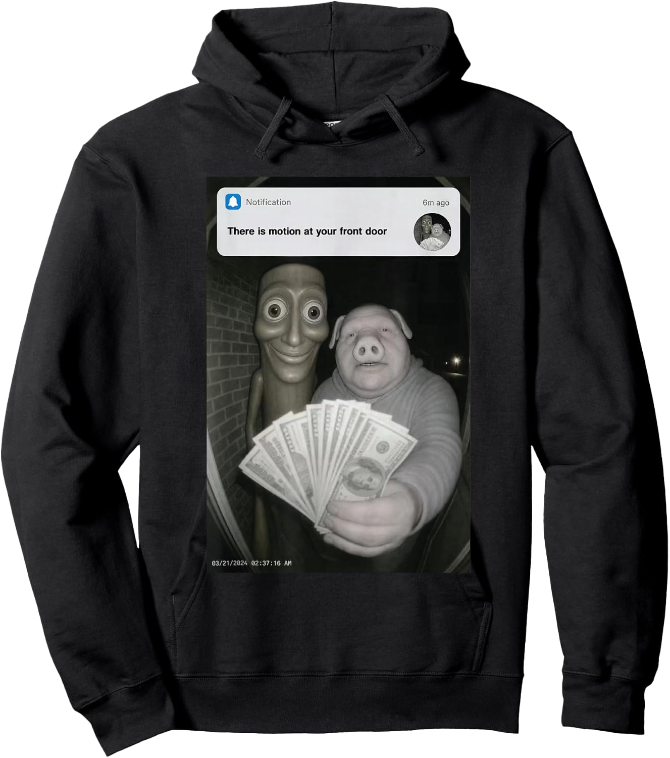 There is Motion At Your Haustür Tung Tung Sahur John Pork Hoodie - Hoodie | Black