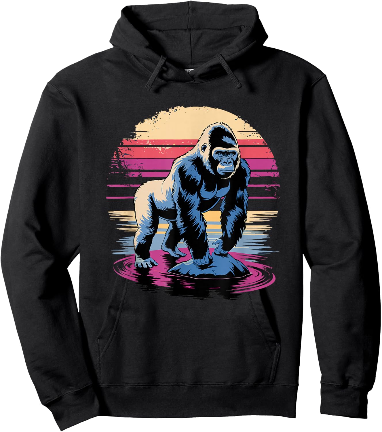 Retro Sunset Gorilla Silver Gorillas , Black, S Hoodie - Hoodie | Black