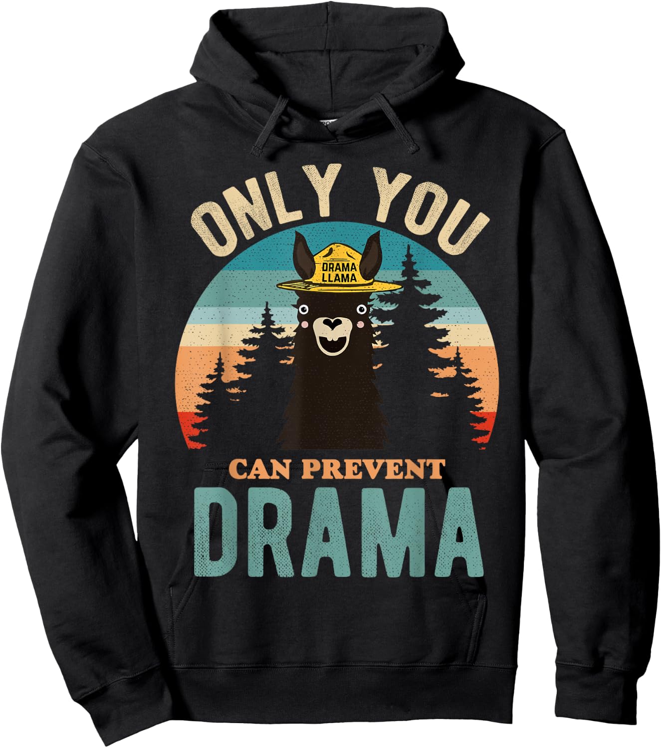 Only You Can Prevent Drama Vintage Funny Llama Graphic Hoodie - Hoodie | Black