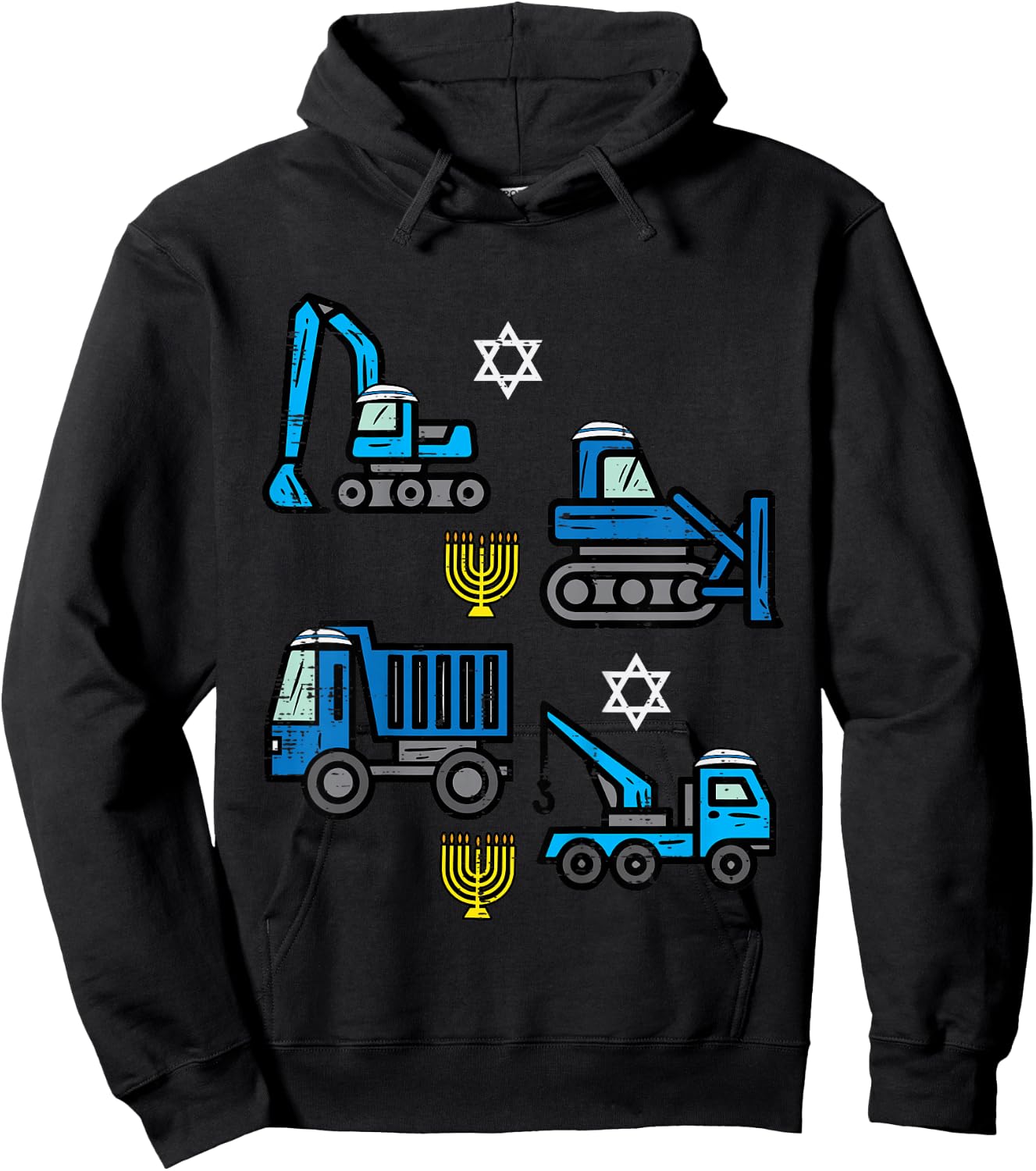 Hanukkah Construction Trucks Jew Chanukah Toddler Boys Kids Hoodie - Hoodie | Black