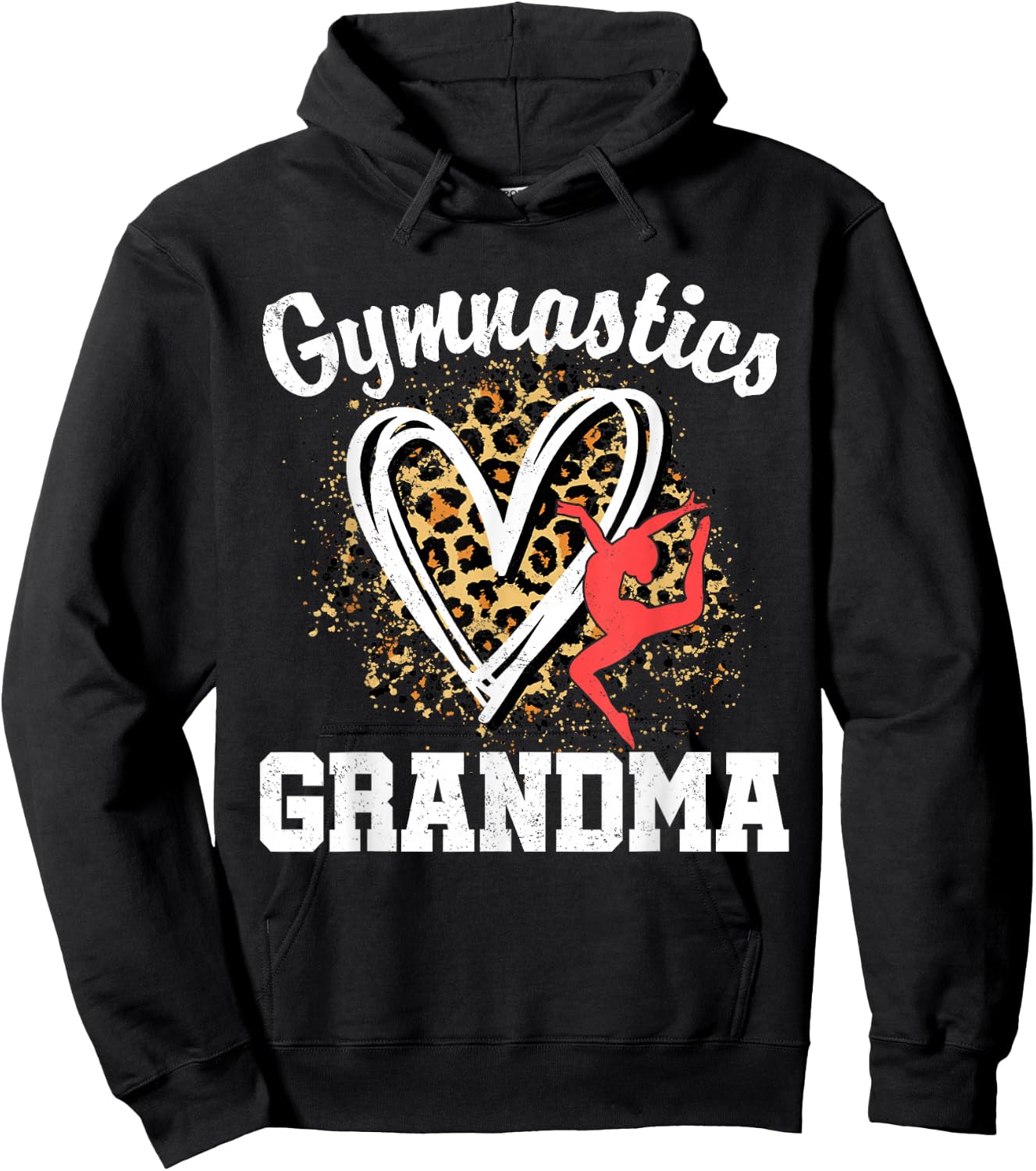 Gymnastics Grandma Leopard Heart Gymnast Matching Family Hoodie - Hoodie | Black