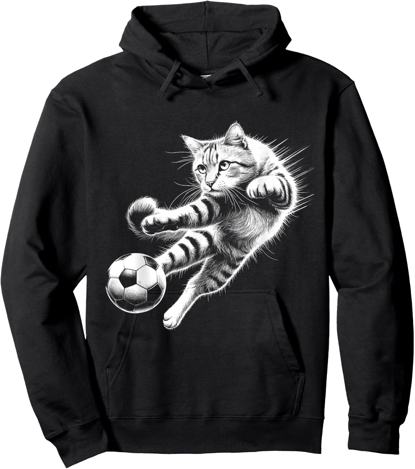 Sport Soccer Player Cat Kicking Soccer Ball Animal Hoodie - Hoodie | Black