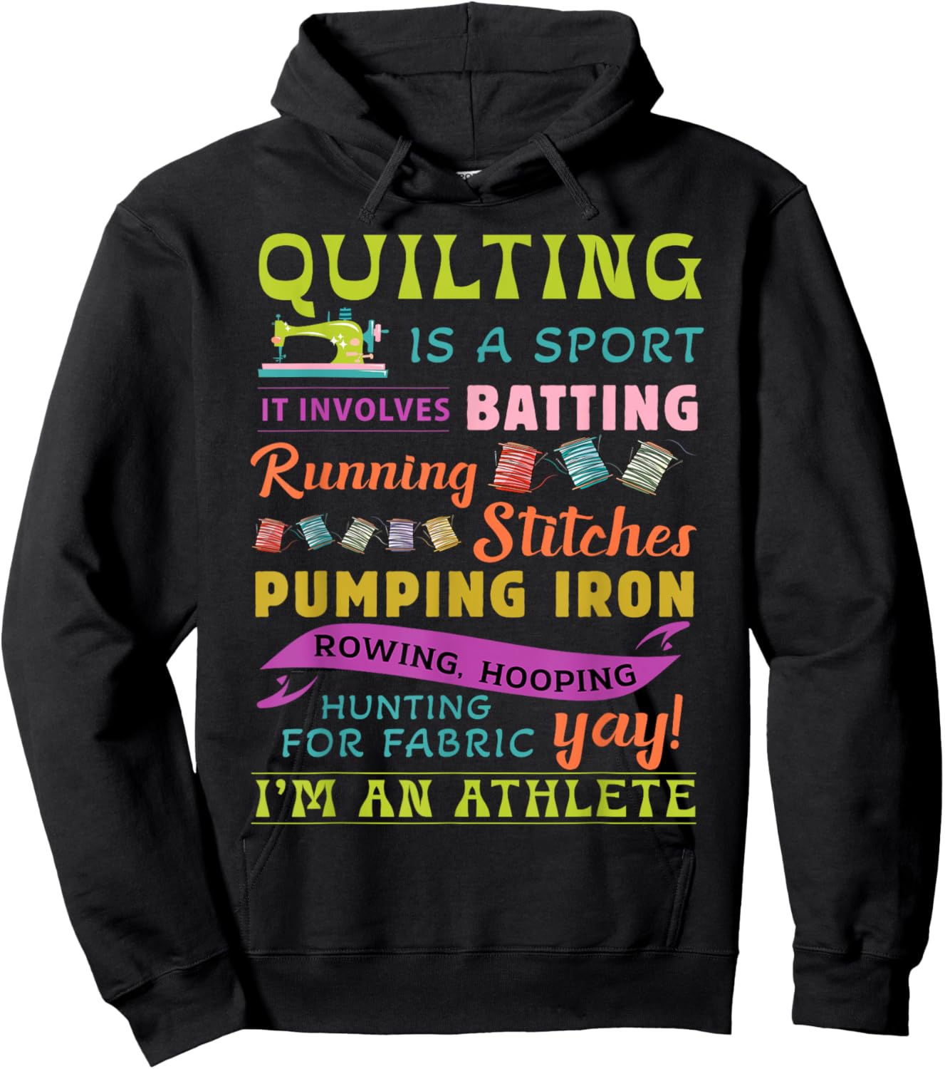 Quilting Athlete Funny Sewing Sport Funny Quilter Graphic Hoodie - Hoodie | Black