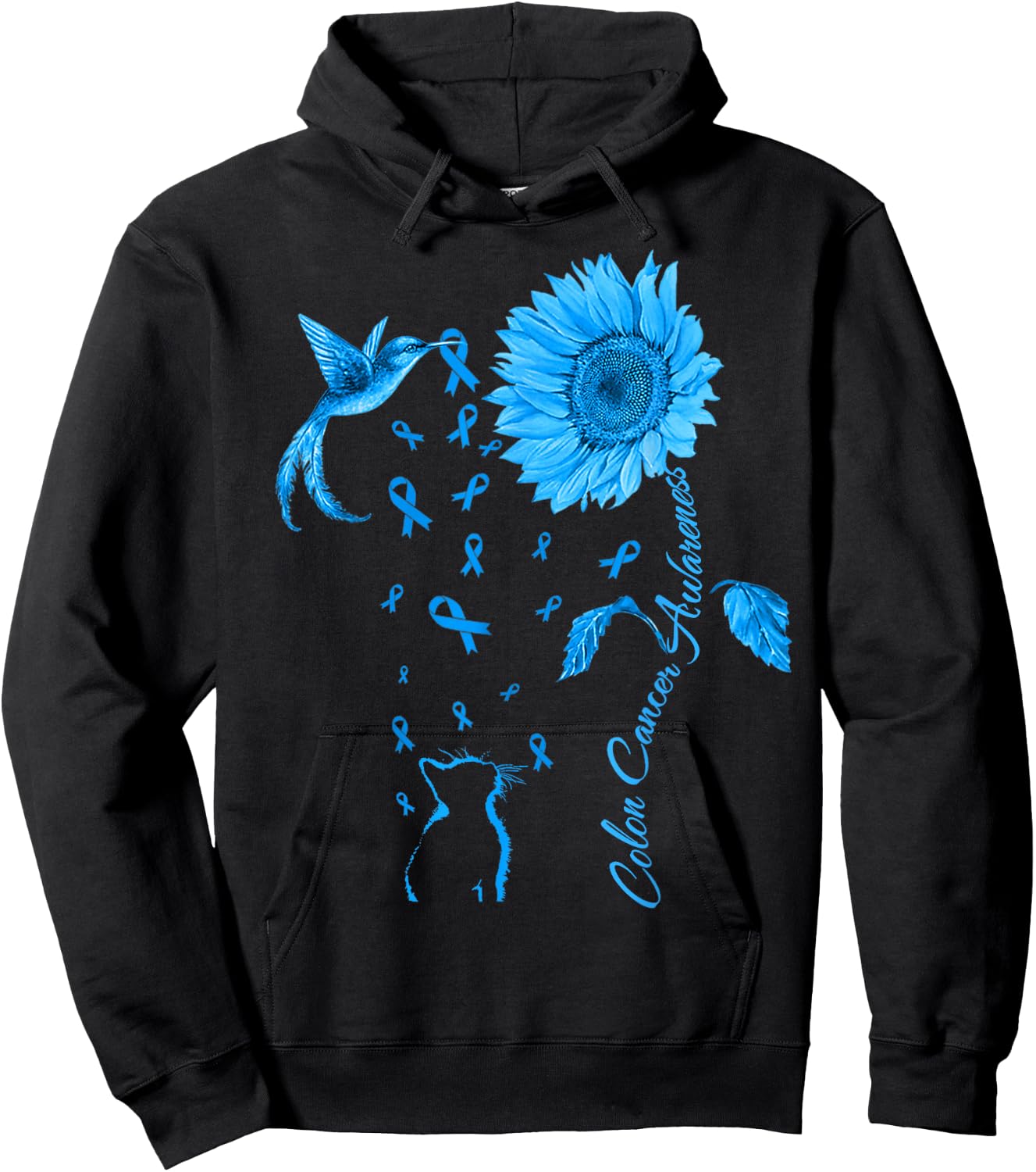 Colon Cancer Awareness Colorectal Blue Ribbon Sunflower Hoodie - Hoodie | Black