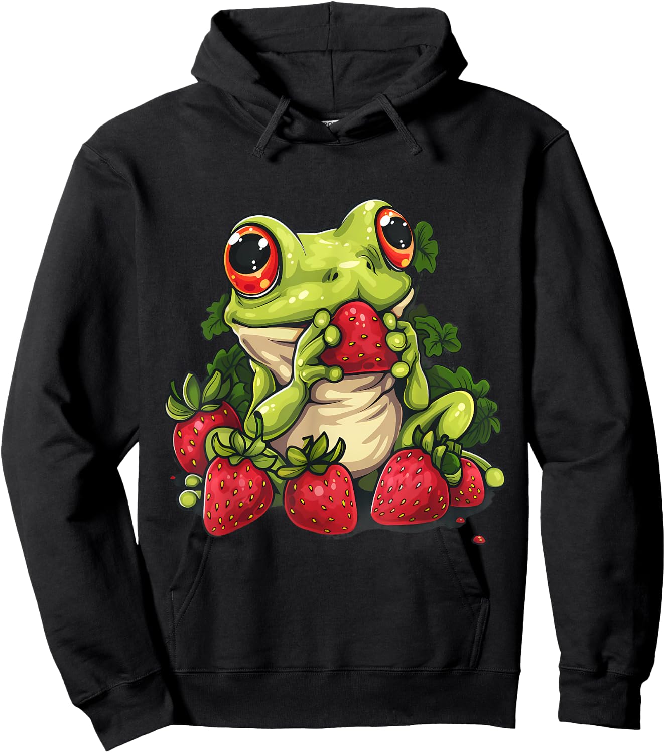 Strawberry Frog Strawberries Animal Print Wildlife Drawing Hoodie - Hoodie | Black