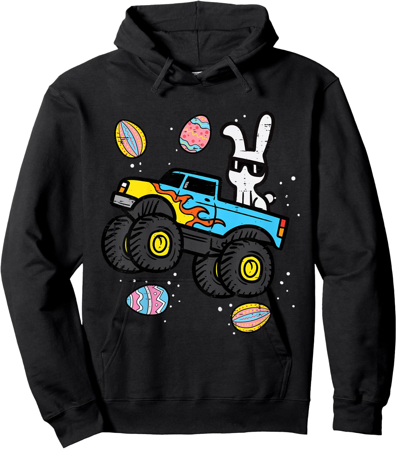Kids Bunny Monster Truck Easter Eggs Cool Boys Kids Toddler Youth Hoodie - Hoodie | Black