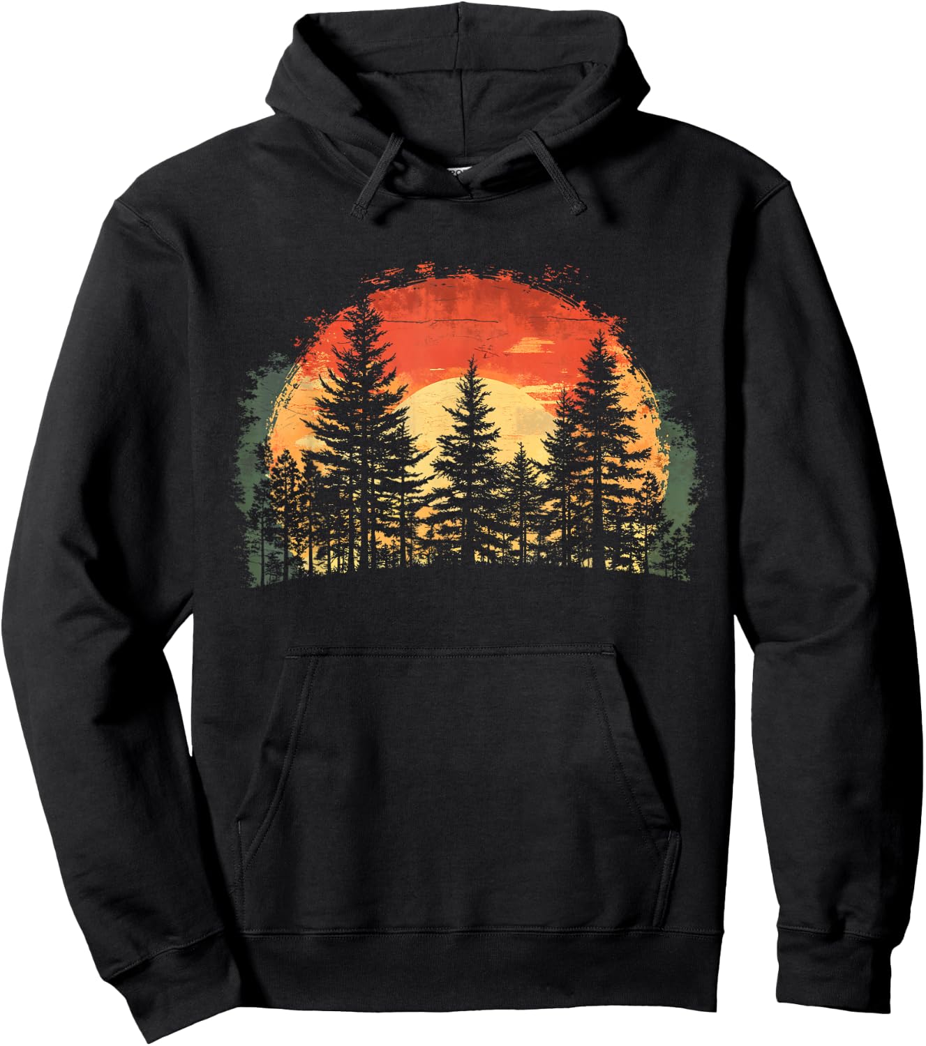 Sunset Tree Nature Lovers Trees Retro Forest Hoodie - Hoodie | Black