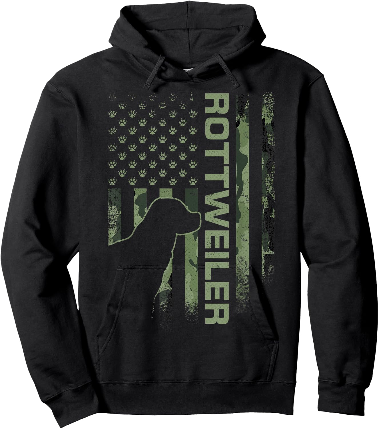Vintage USA American Camo Flag Rottweiler Rottie Silhouette Hoodie - Hoodie | Black